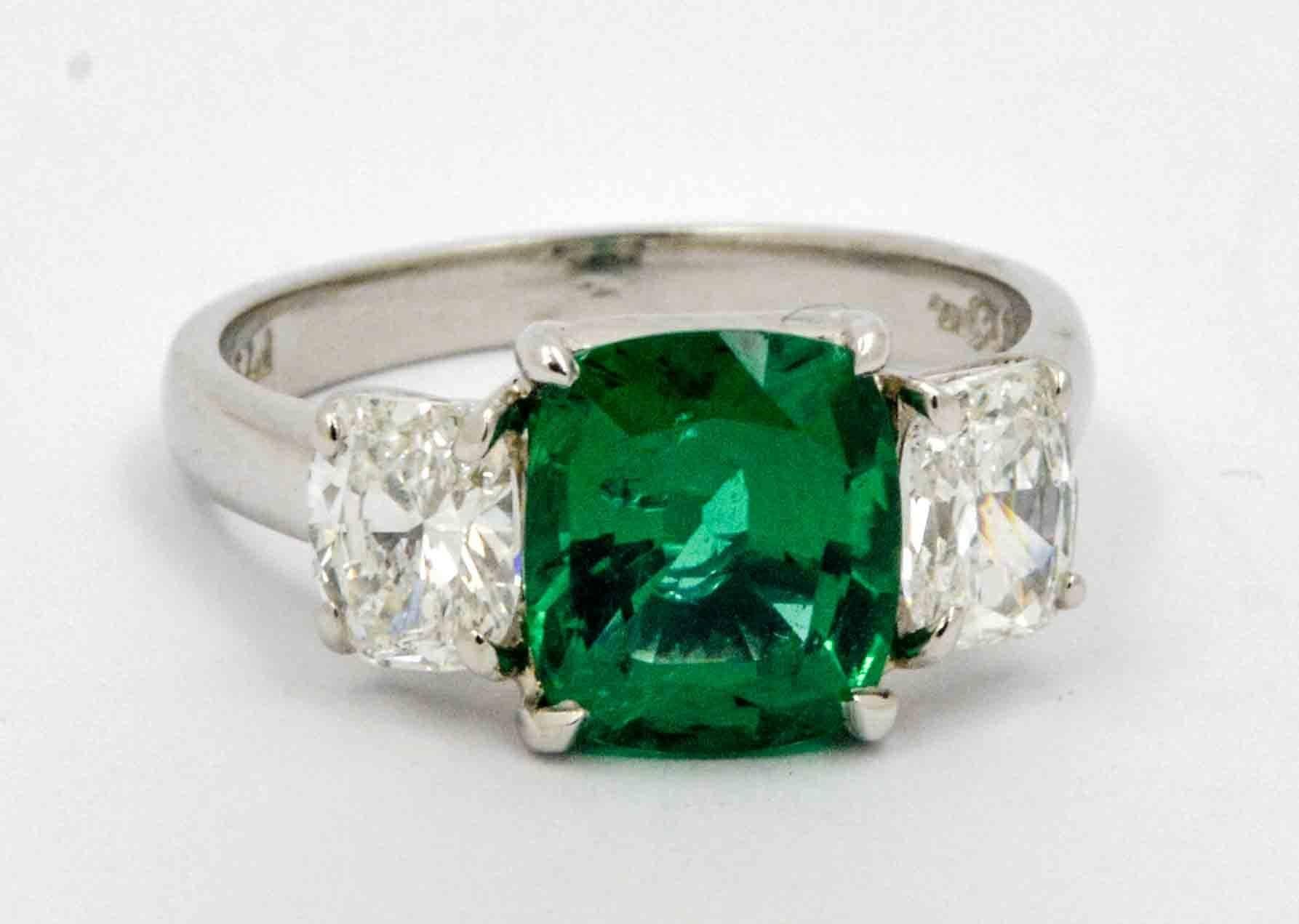 Modern J B Star 1.80 Carat Emerald Diamond Platinum Engagement Ring