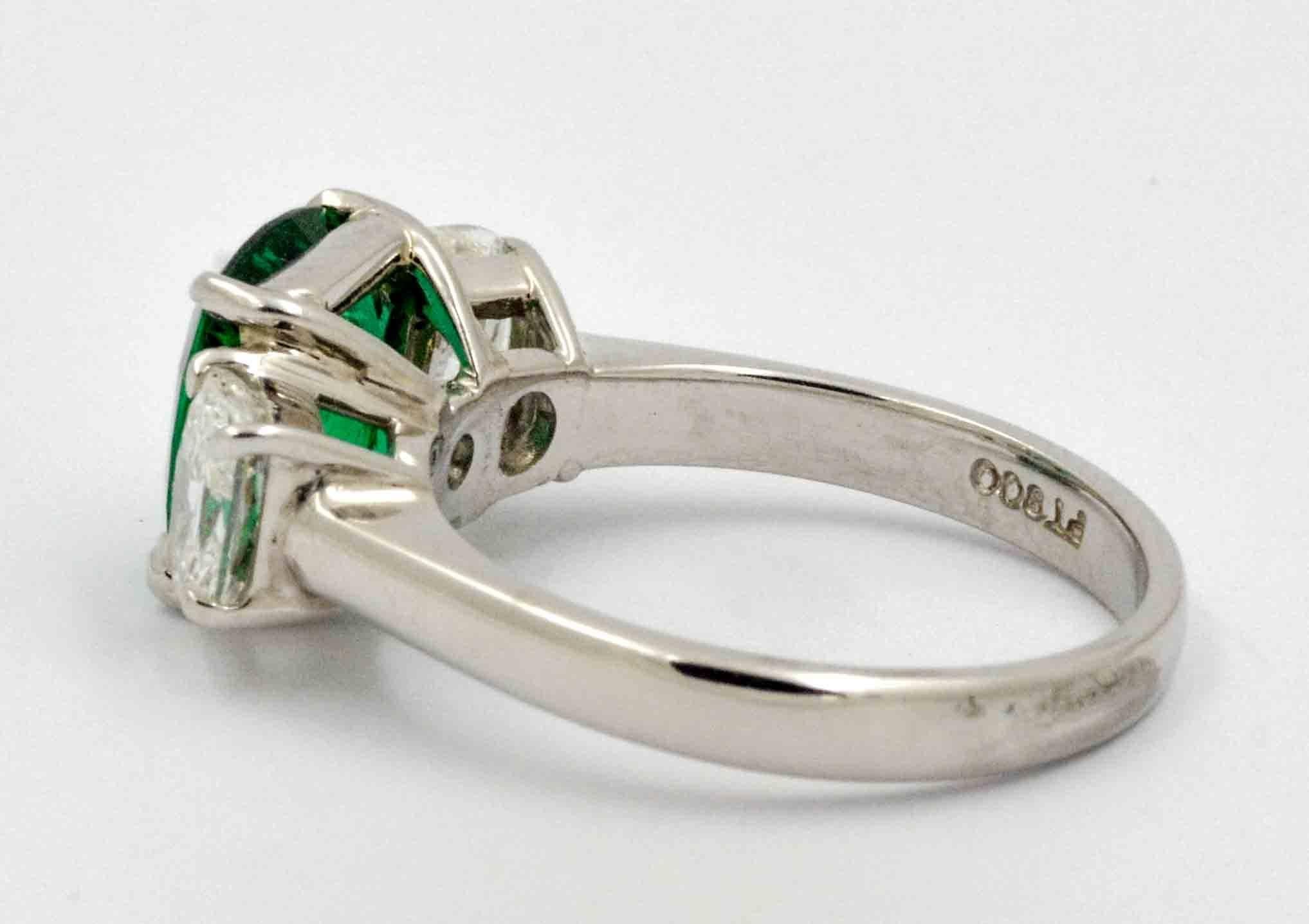 J B Star 1.80 Carat Emerald Diamond Platinum Engagement Ring In New Condition In Dallas, TX