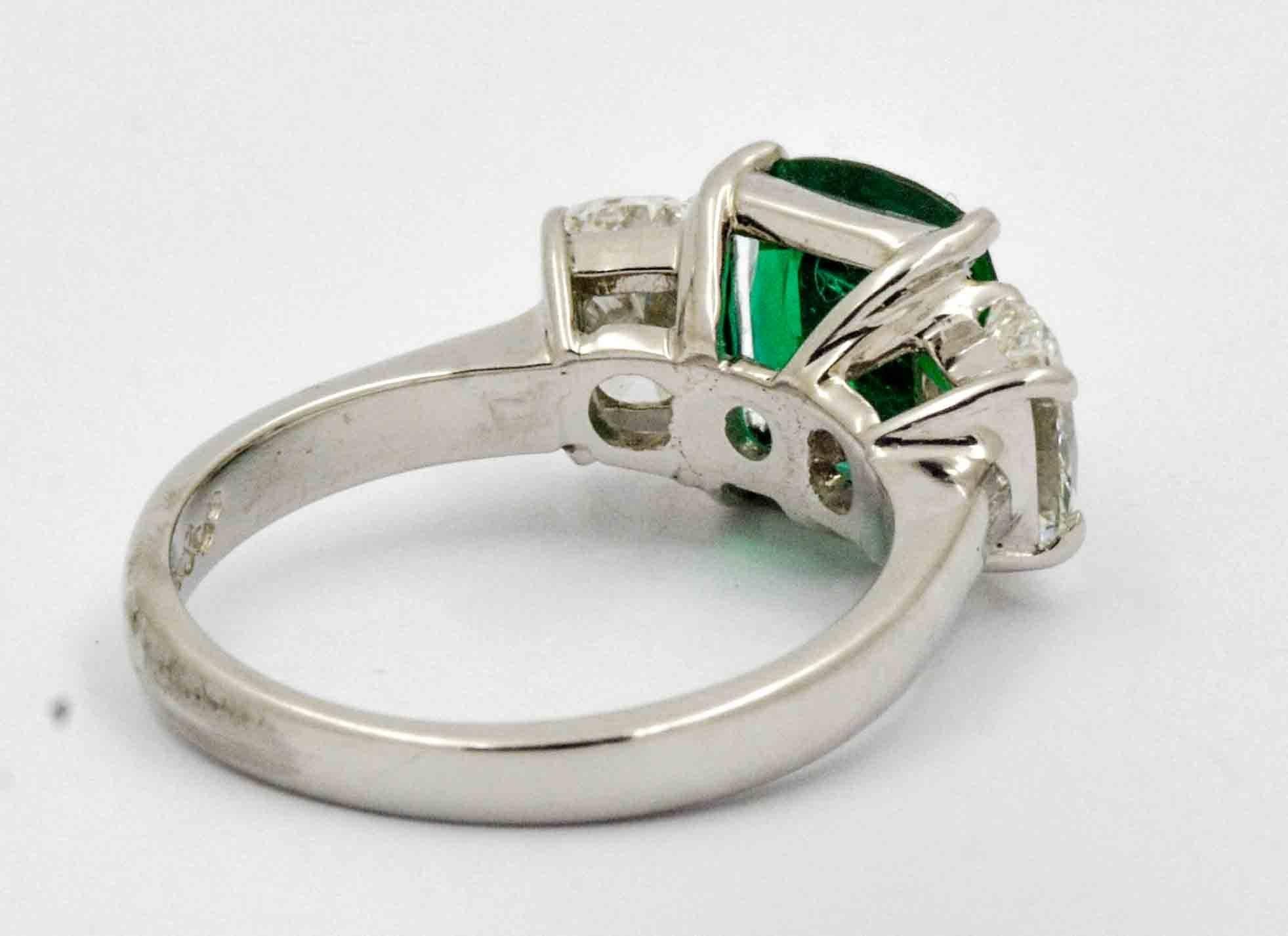 J B Star 1.80 Carat Emerald Diamond Platinum Engagement Ring 1
