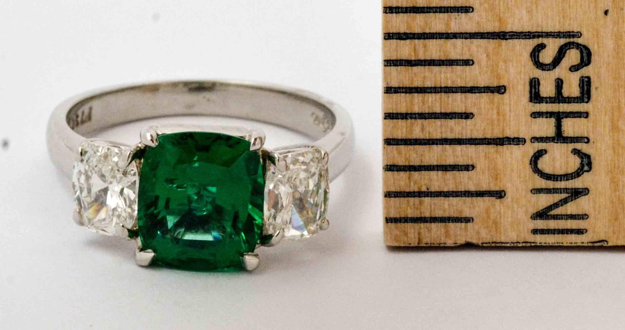 J B Star 1.80 Carat Emerald Diamond Platinum Engagement Ring 3
