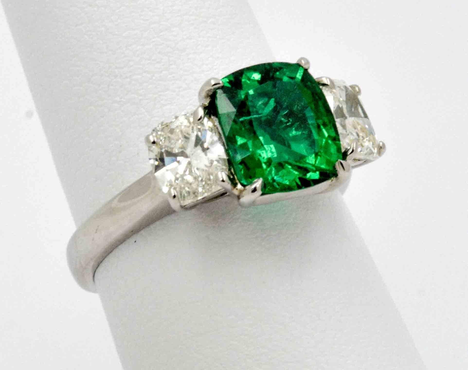 J B Star 1.80 Carat Emerald Diamond Platinum Engagement Ring 4