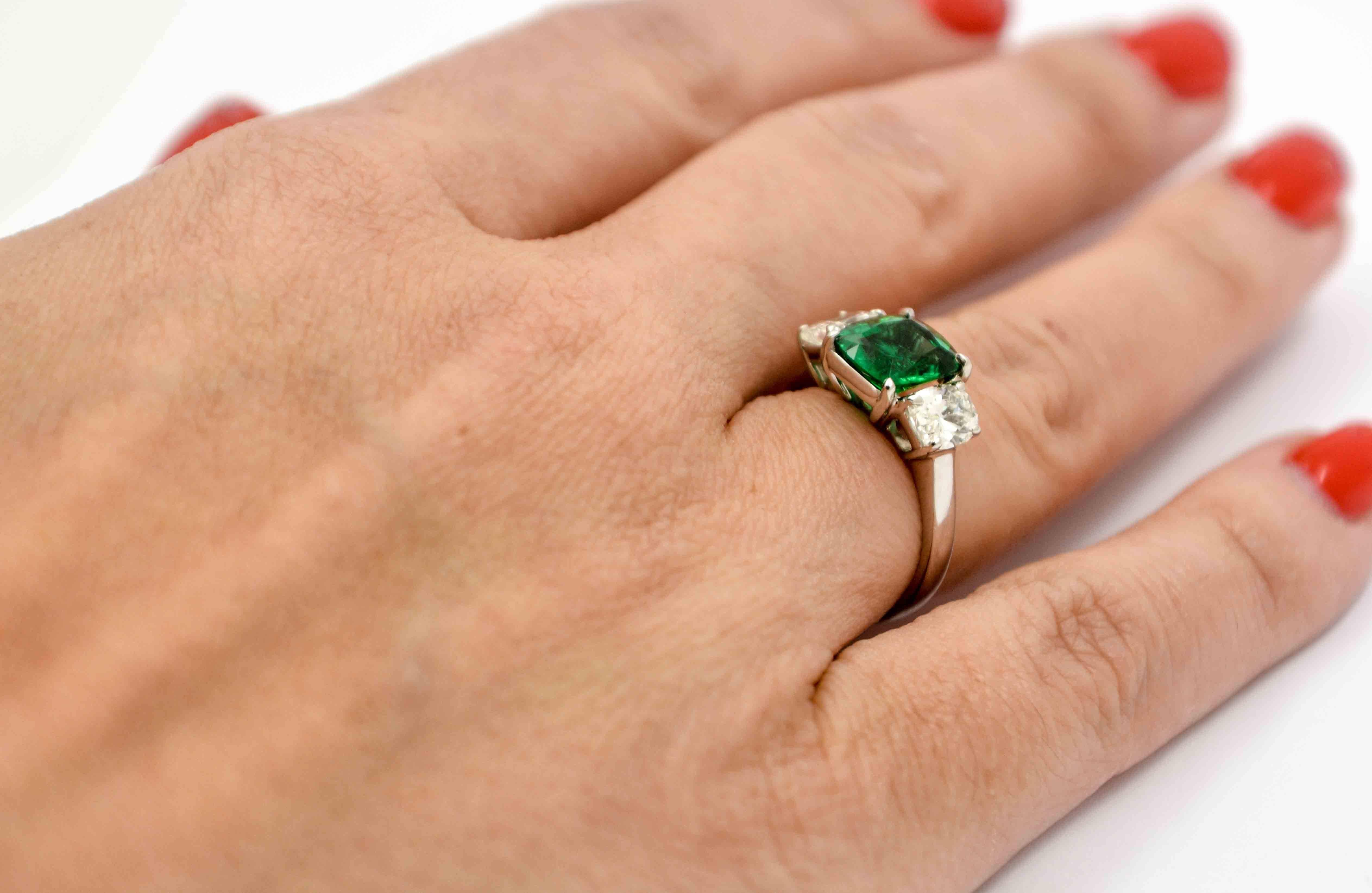 J B Star 1.80 Carat Emerald Diamond Platinum Engagement Ring 5