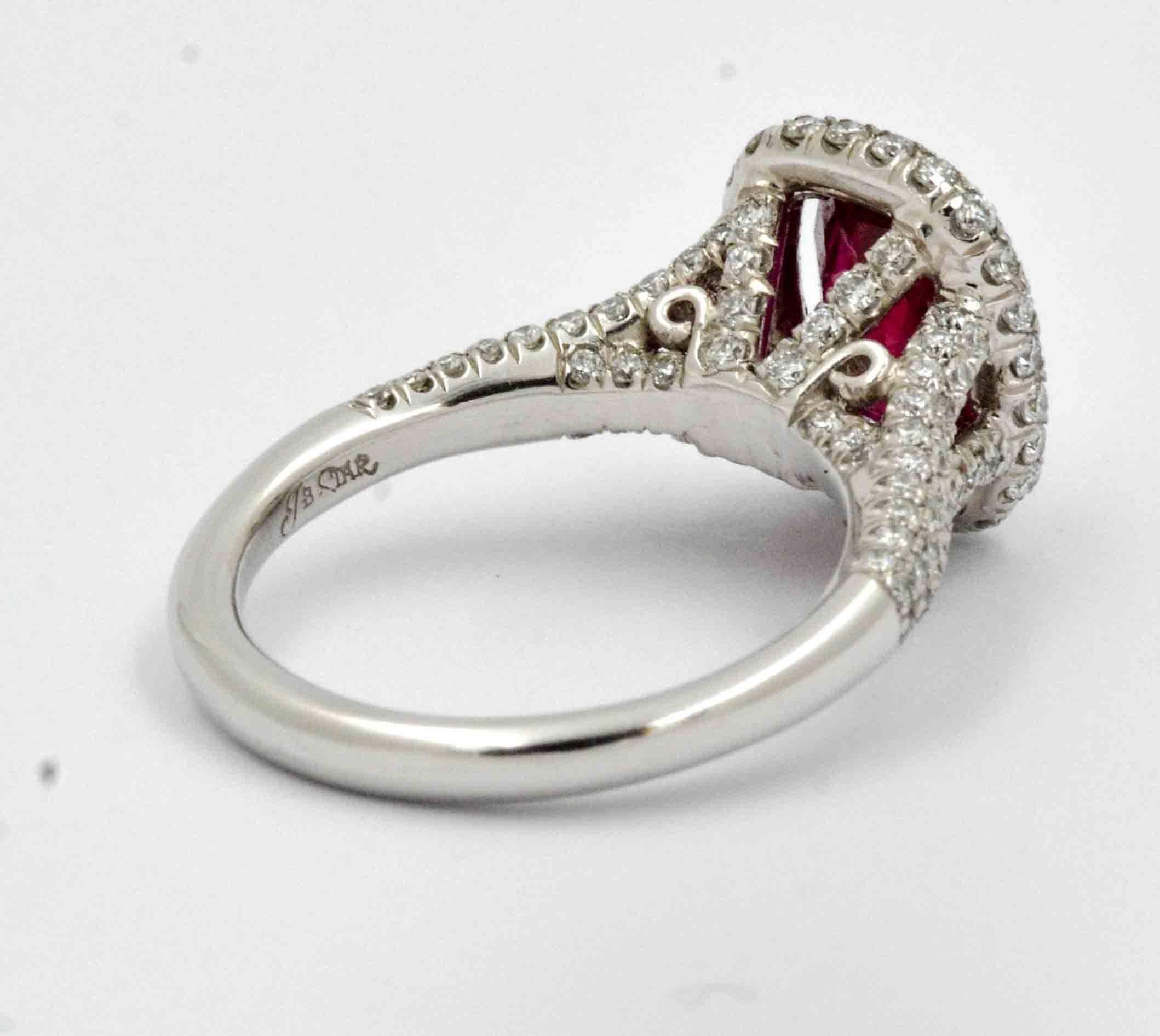 JB Star 2.10 Carat Ruby and Diamond Platinum Ring In New Condition In Dallas, TX