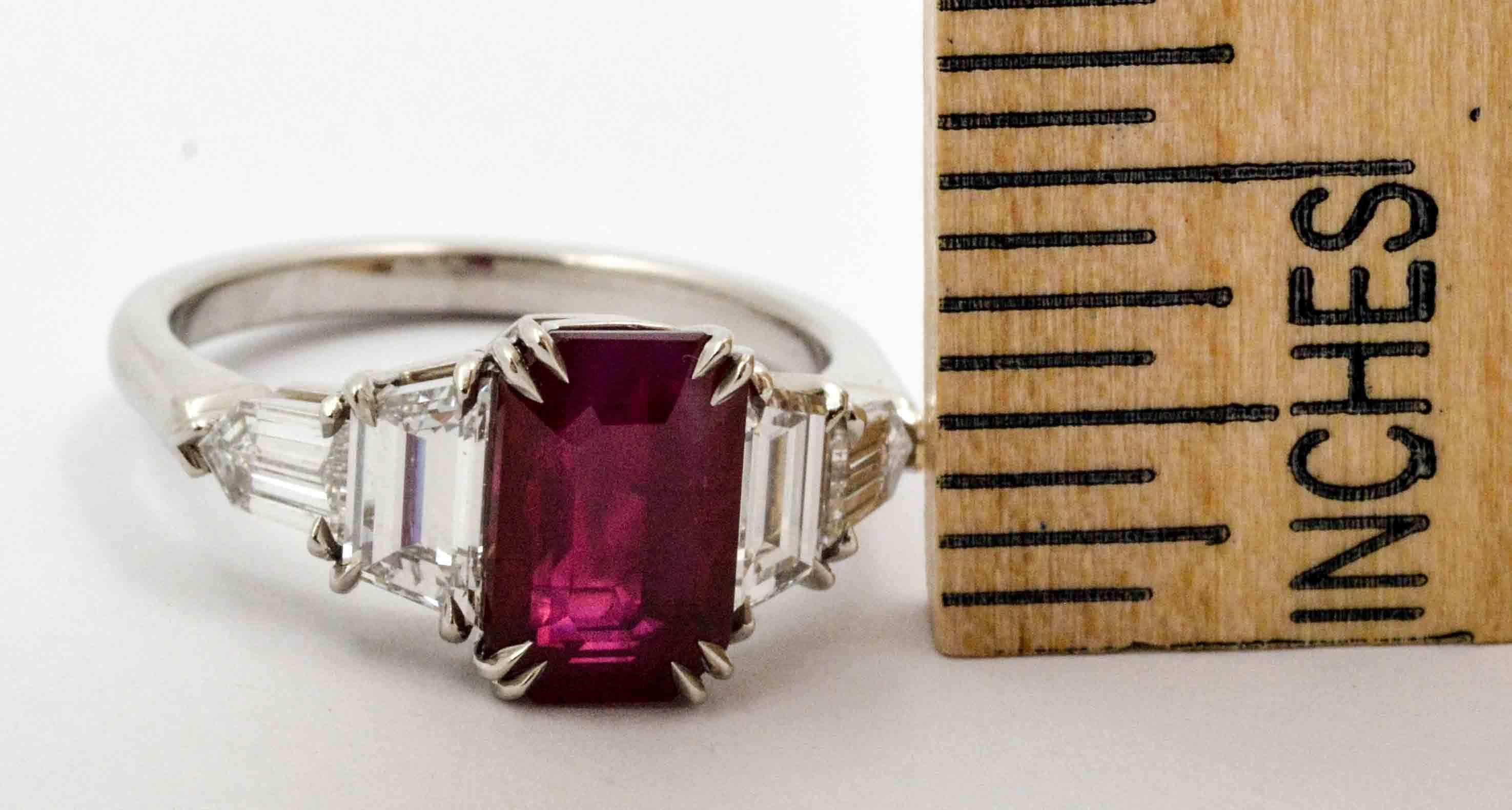 Women's 3.01 Emerald Cut Burmese Ruby Diamond Platinum Engagement Ring