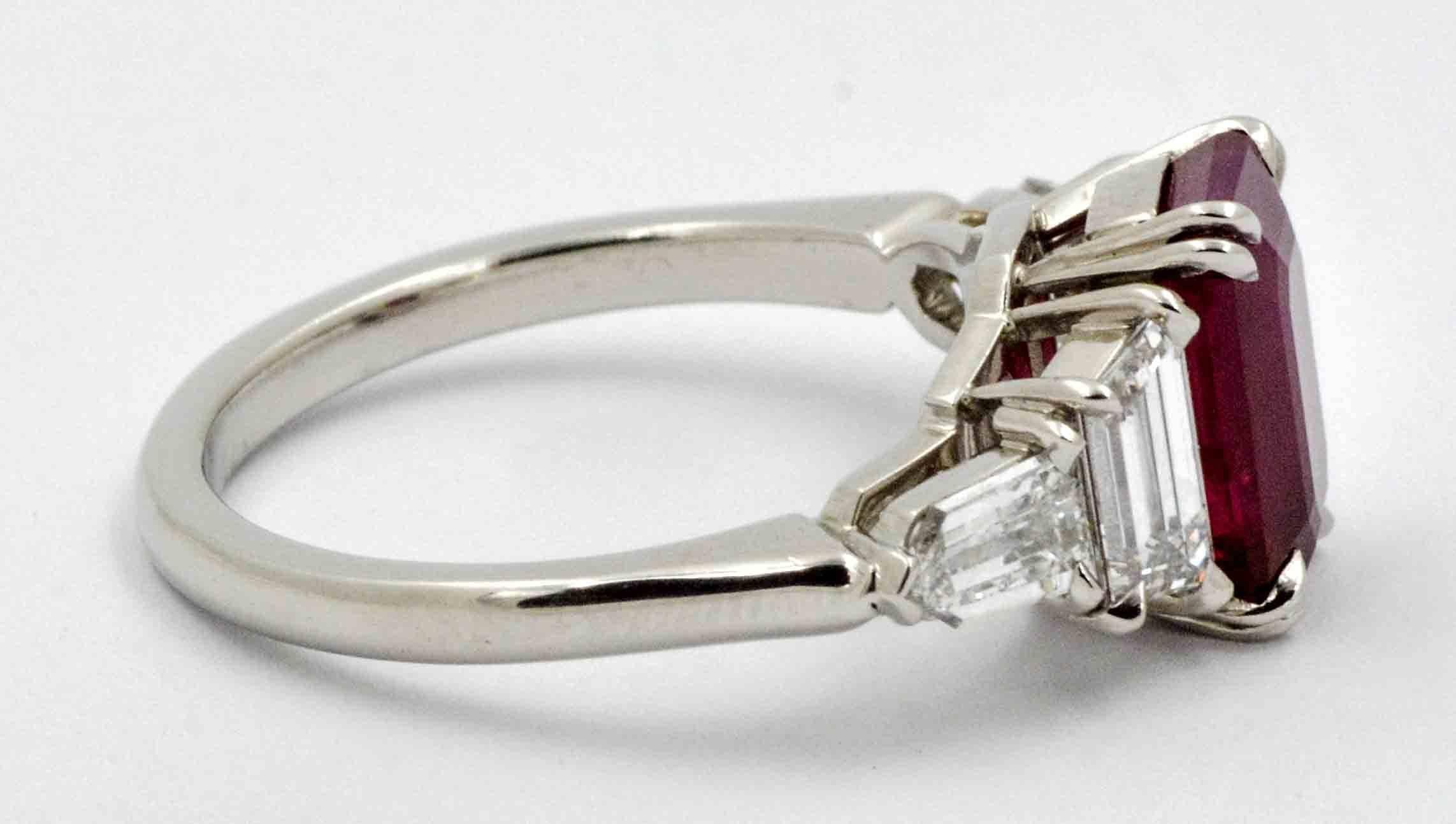 3.01 Emerald Cut Burmese Ruby Diamond Platinum Engagement Ring 1