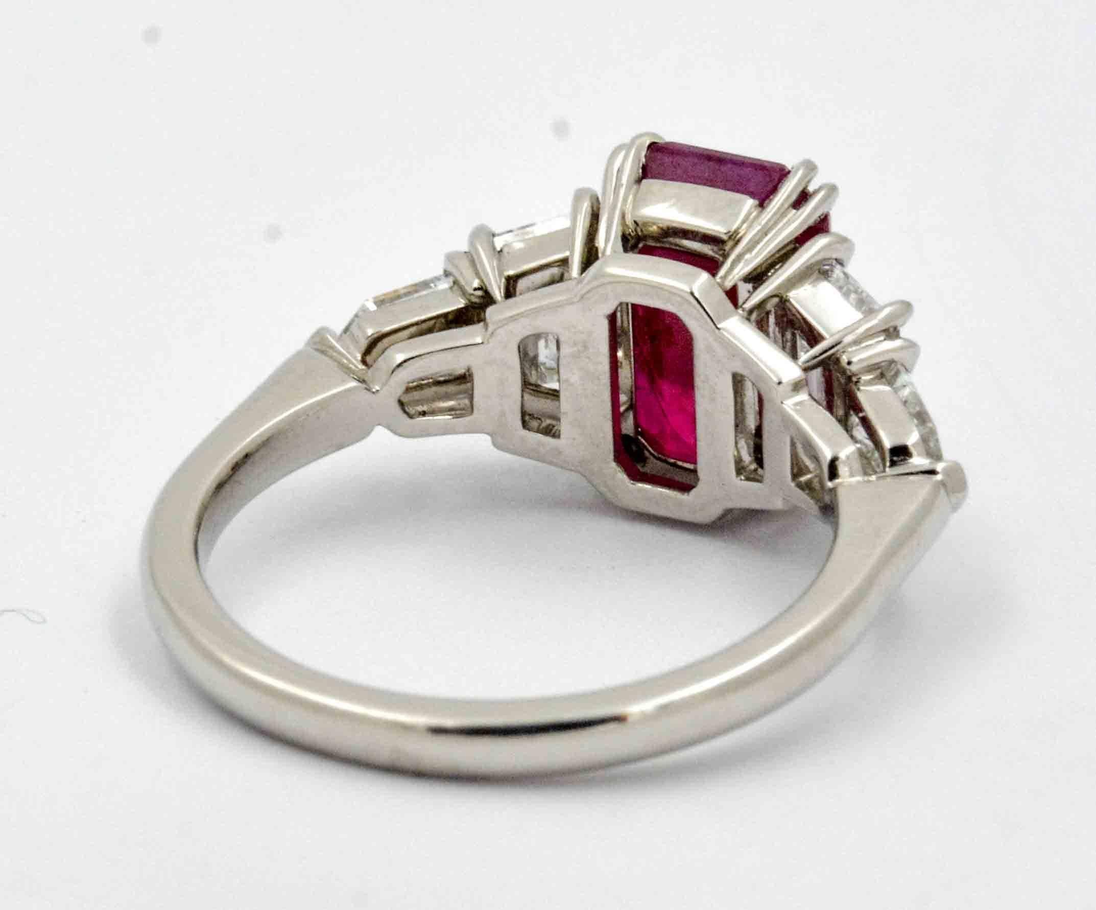 3.01 Emerald Cut Burmese Ruby Diamond Platinum Engagement Ring 2