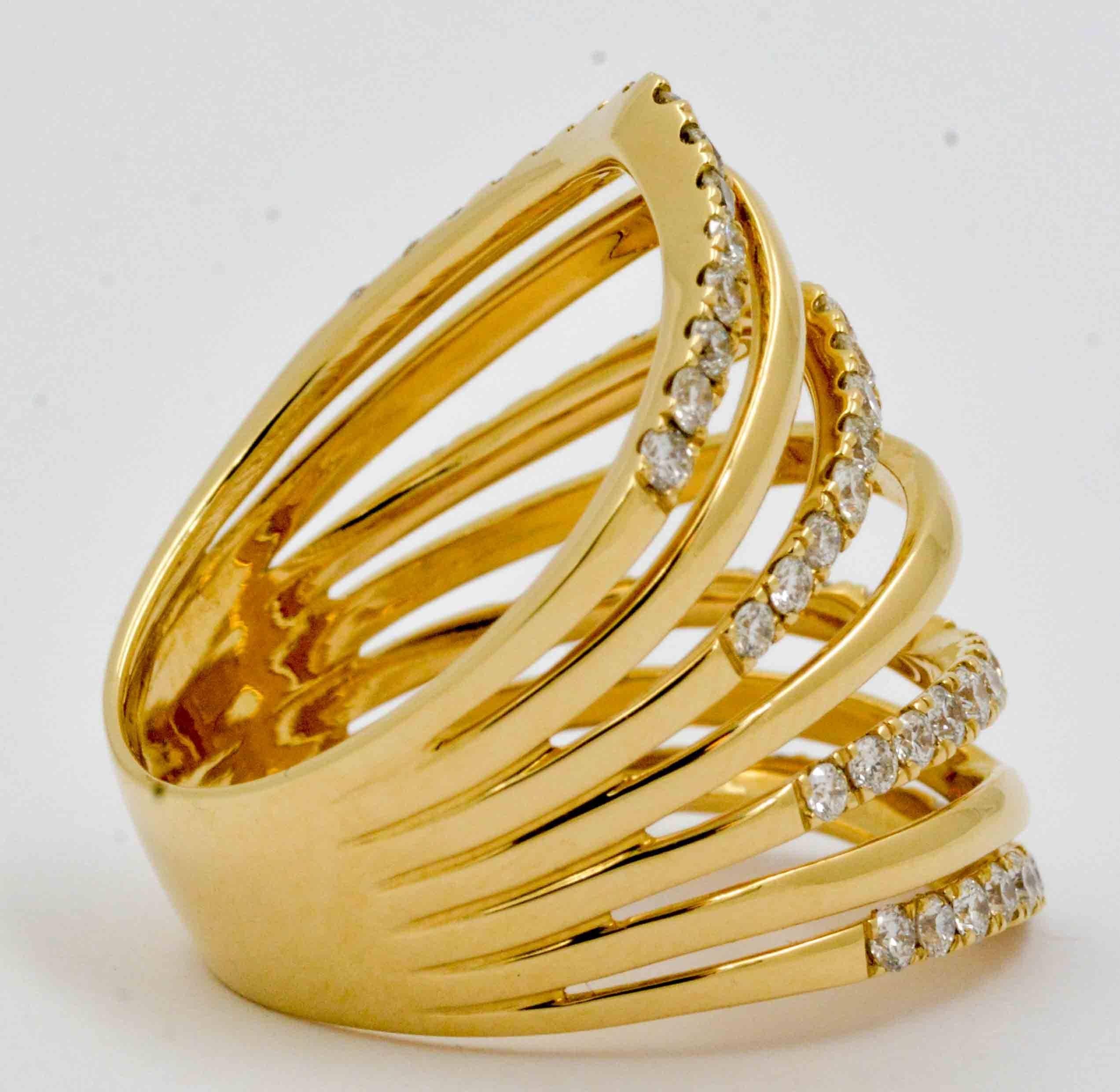 Modern Diamond 18 kt Yellow Gold Seven Band Ring