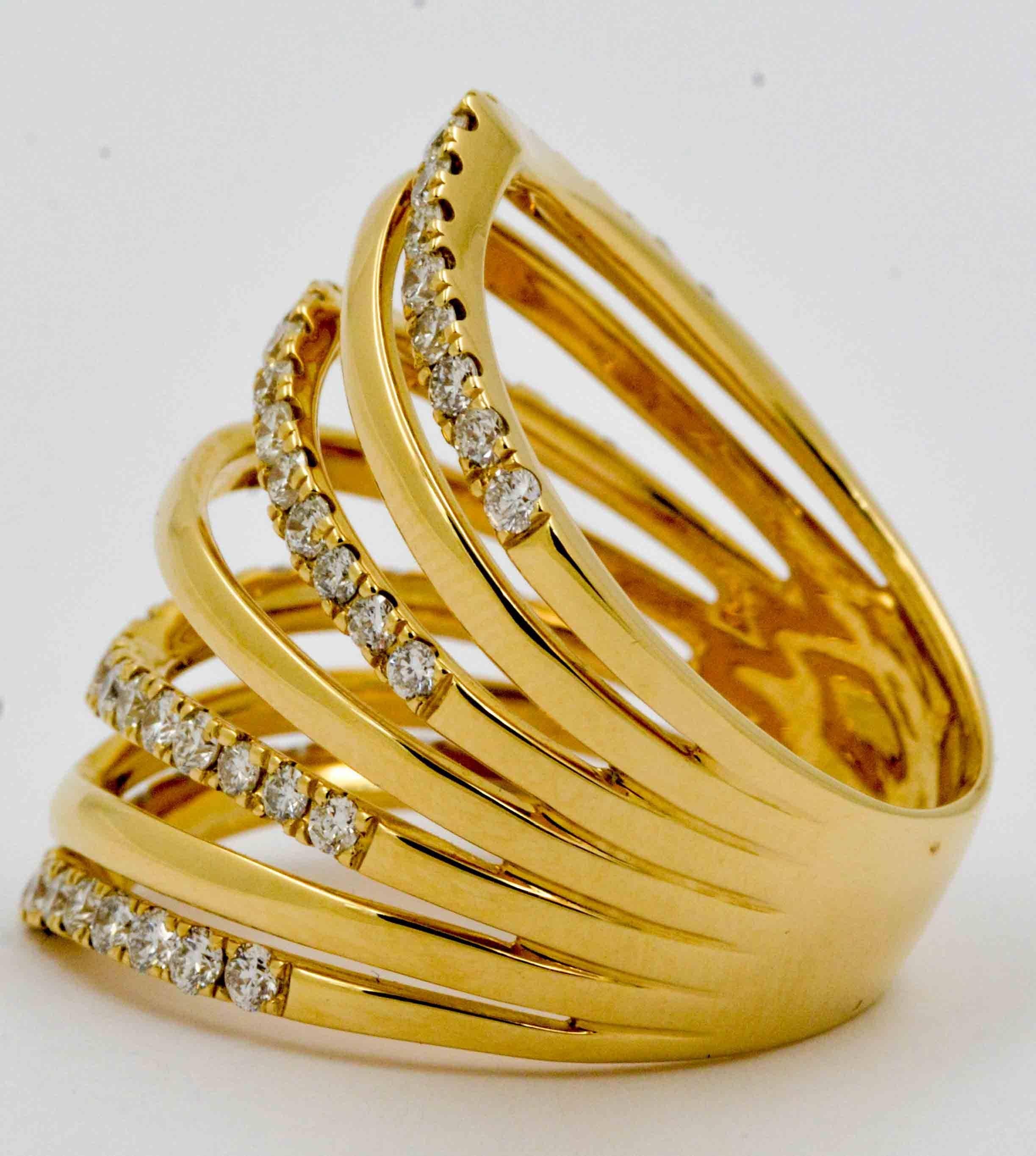 Diamond 18 kt Yellow Gold Seven Band Ring 1