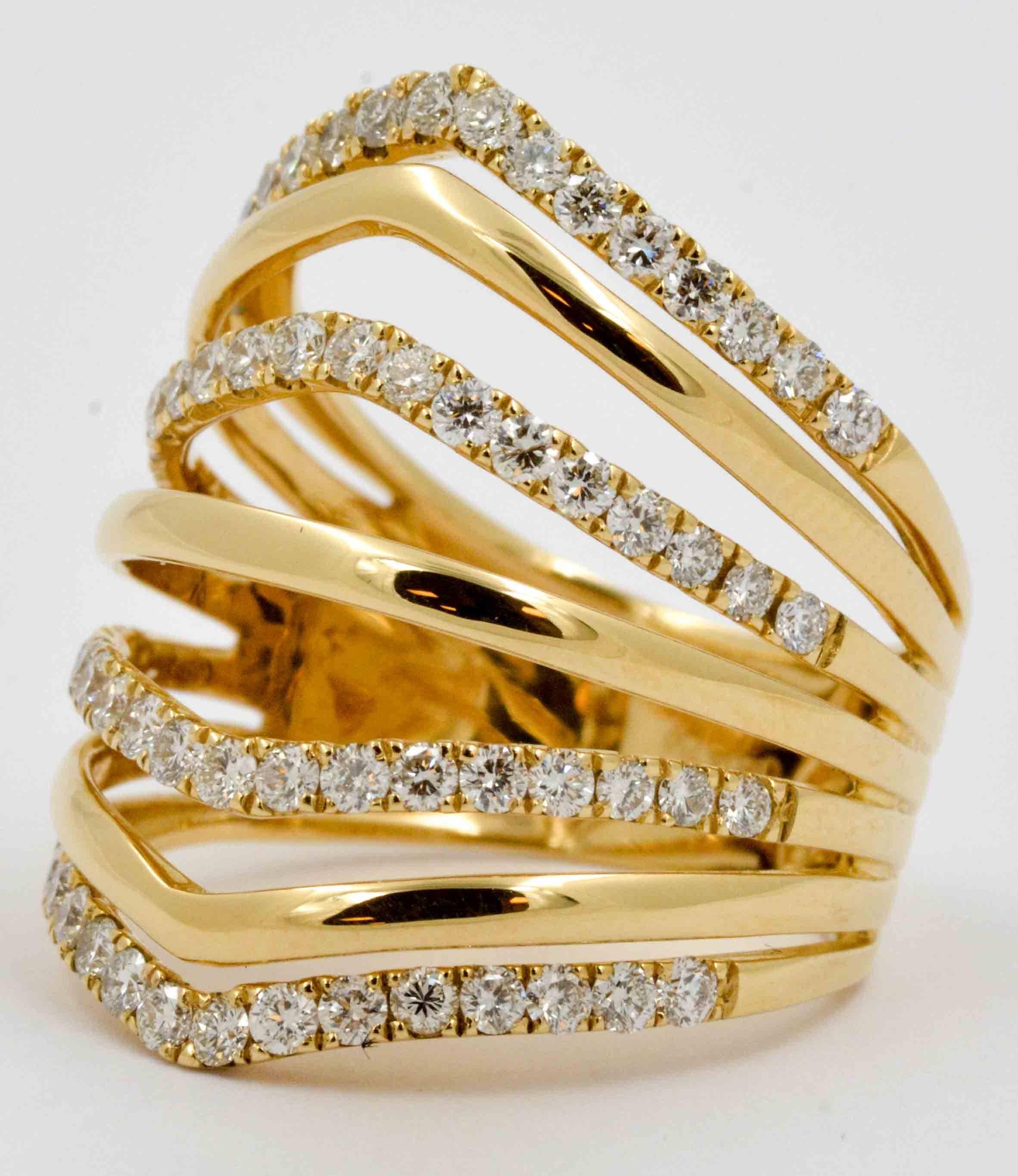 Diamond 18 kt Yellow Gold Seven Band Ring 2