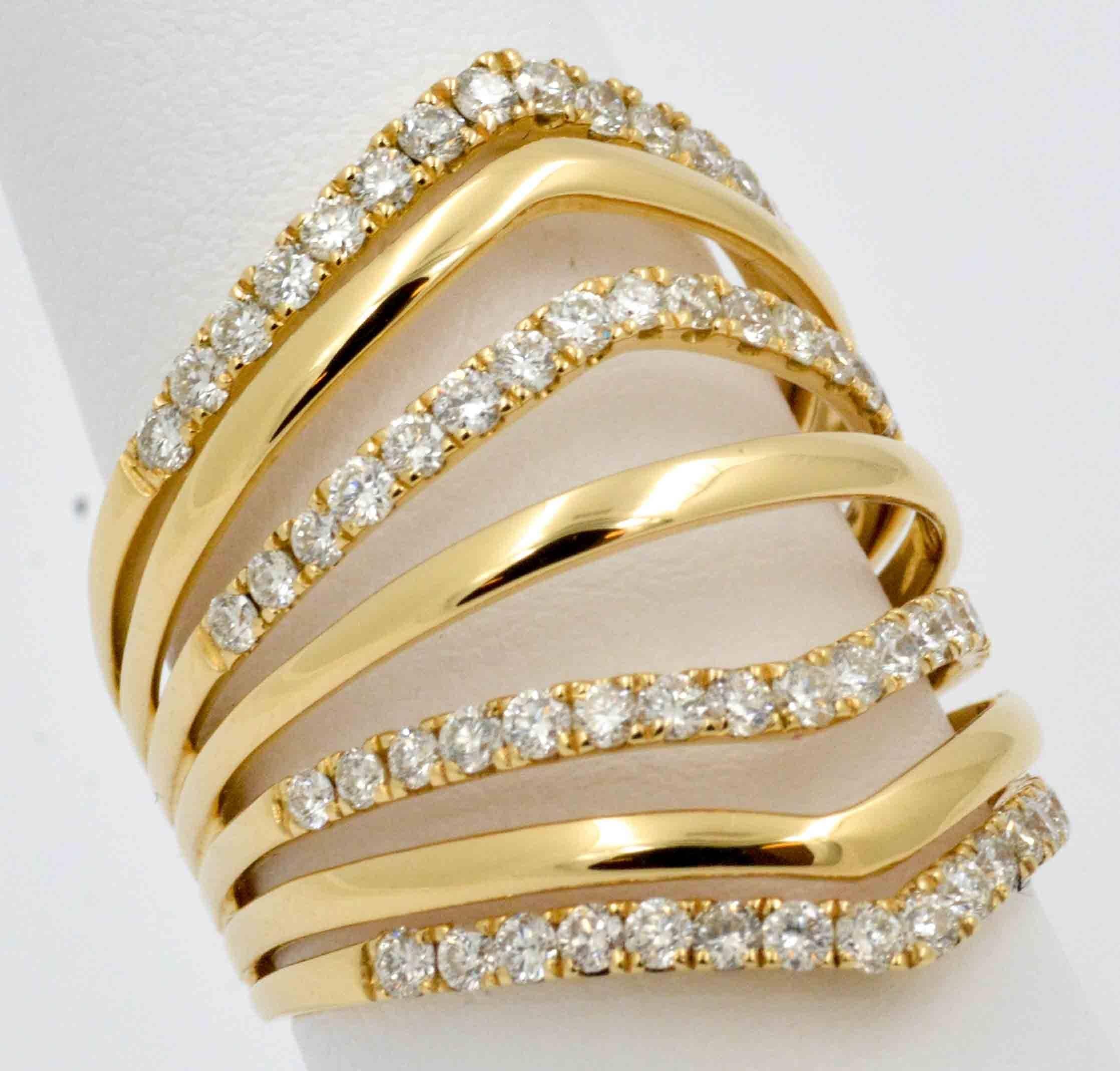 Diamond 18 kt Yellow Gold Seven Band Ring 3