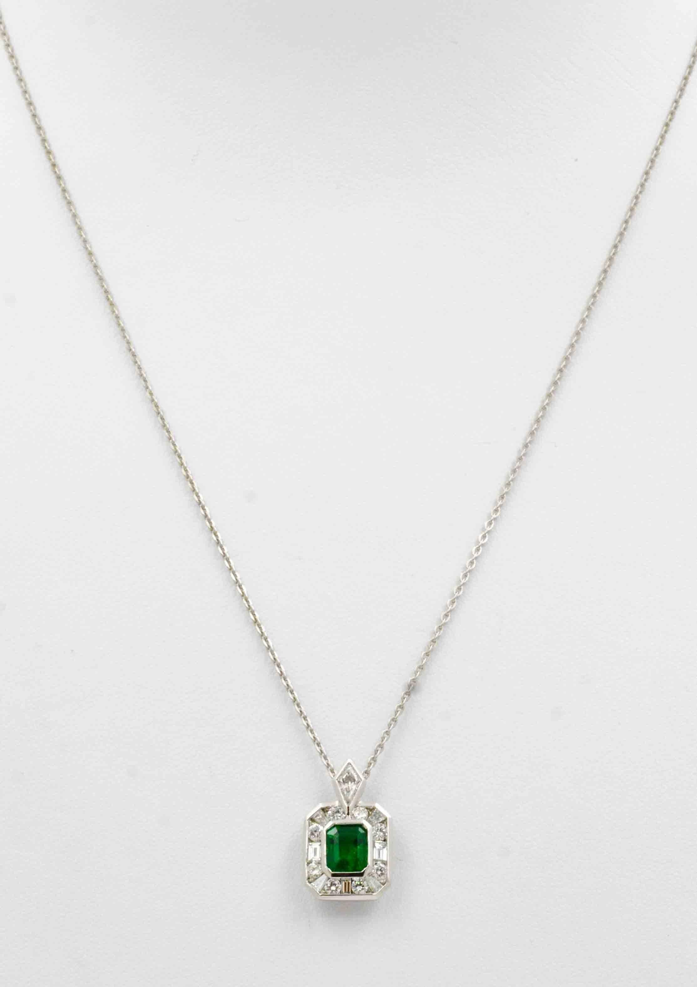 Emerald Diamond Platinum Pendant 1