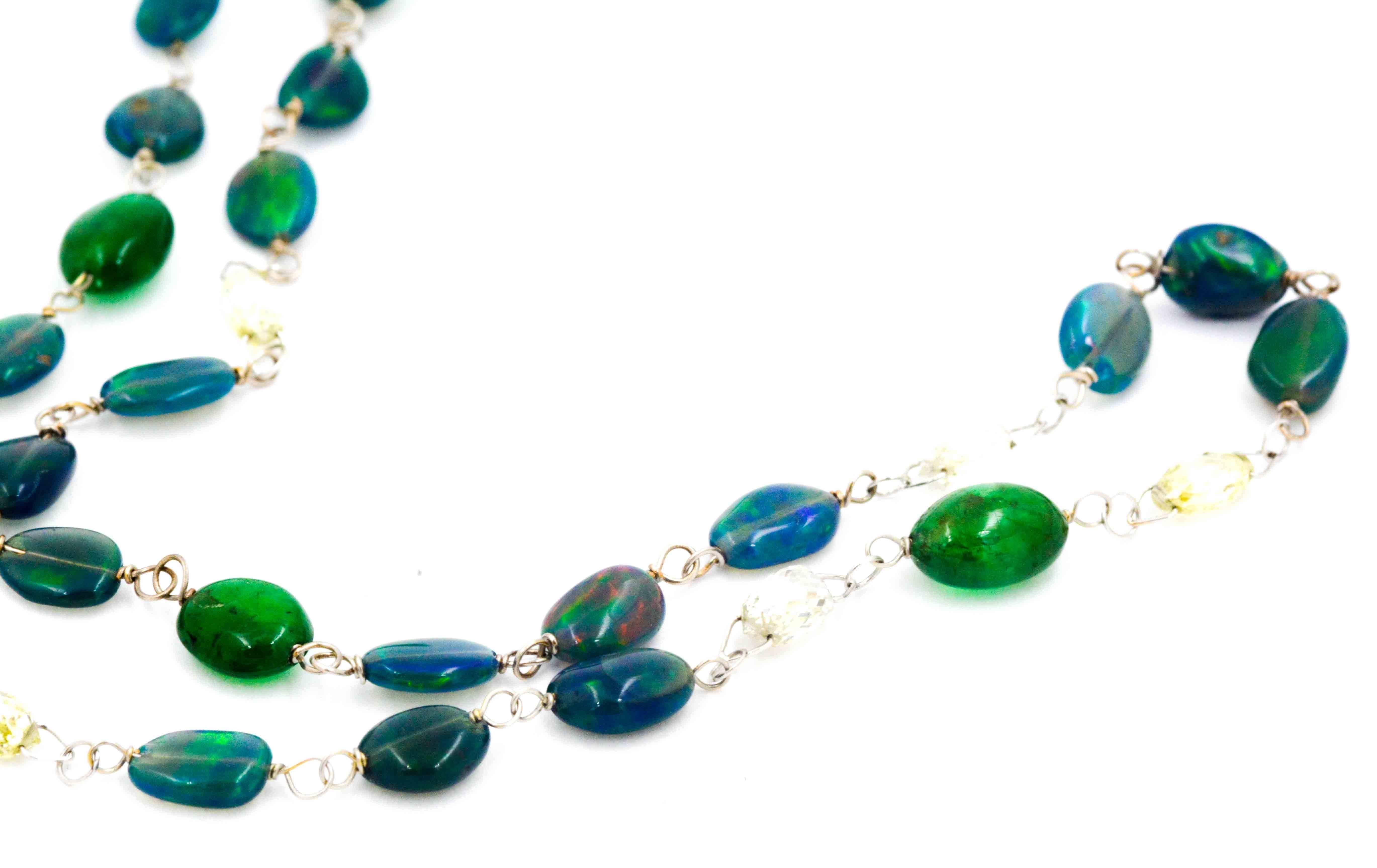 Opal Emerald and Diamond Briolette Necklace In New Condition In Dallas, TX