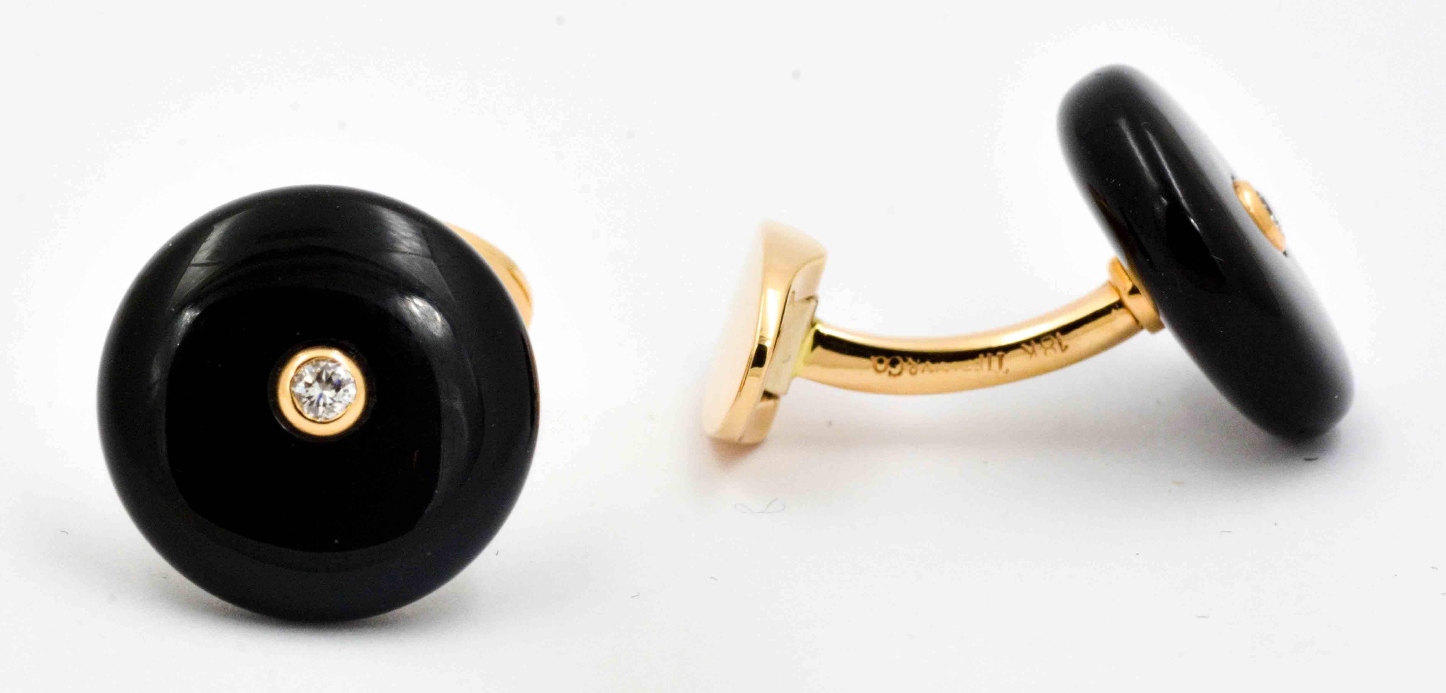 Tiffany & Co. Black Onyx and Diamond Gents Cufflinks In Excellent Condition In Dallas, TX