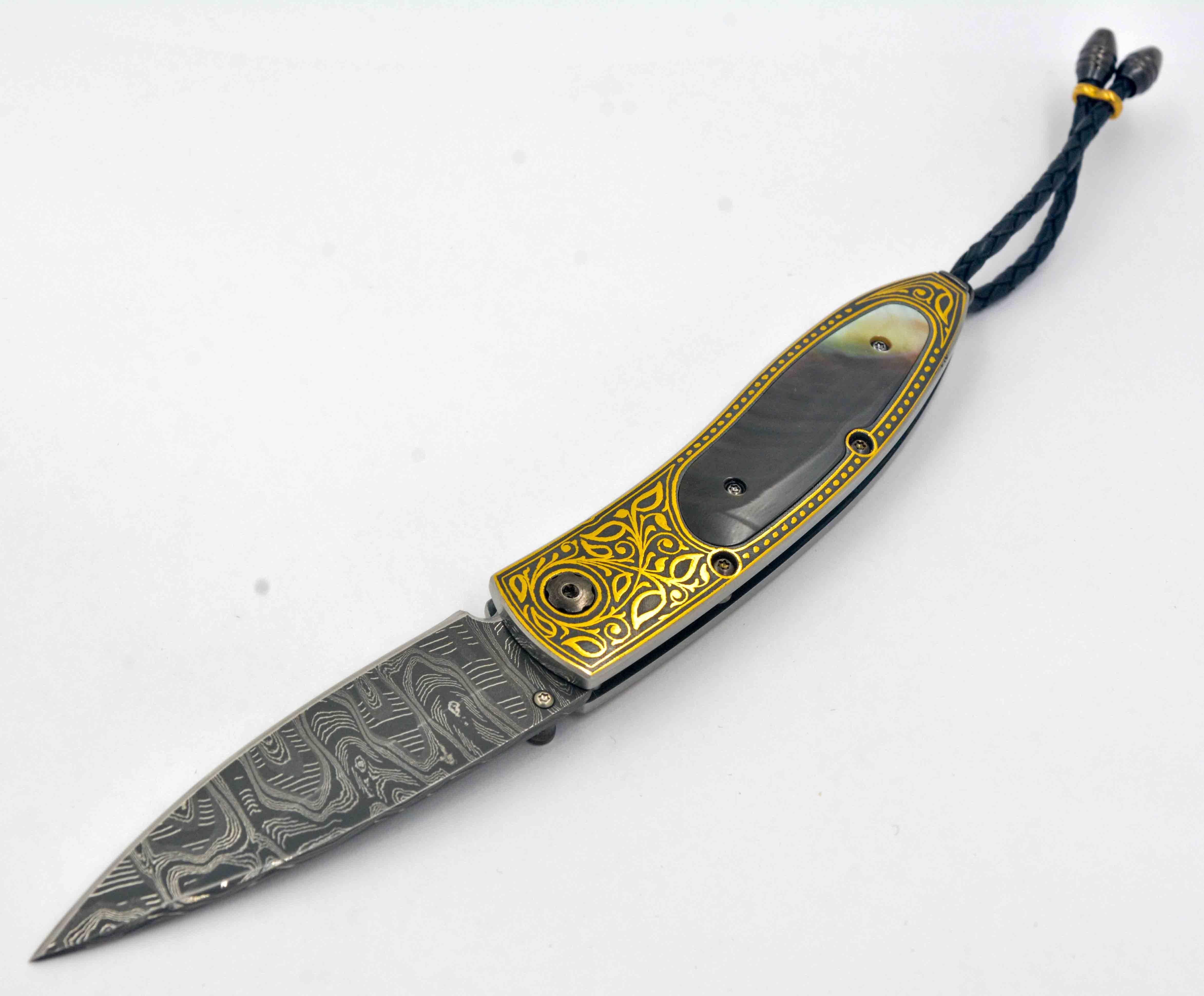 William Henry Damascus Steel 24 Karat Gold and Mother-of-Pearl Dress Knife In New Condition In Dallas, TX