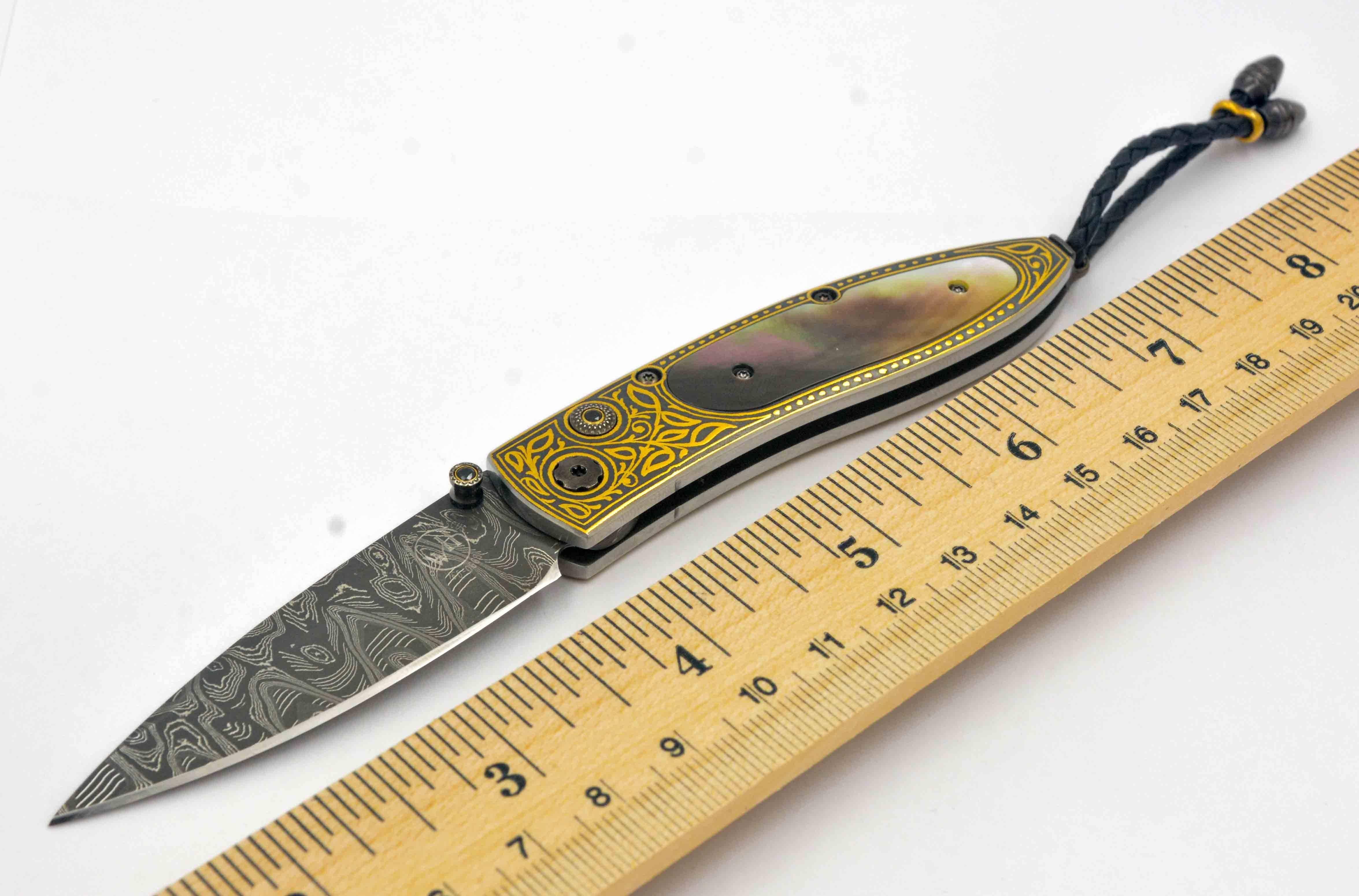 Men's William Henry Damascus Steel 24 Karat Gold and Mother-of-Pearl Dress Knife
