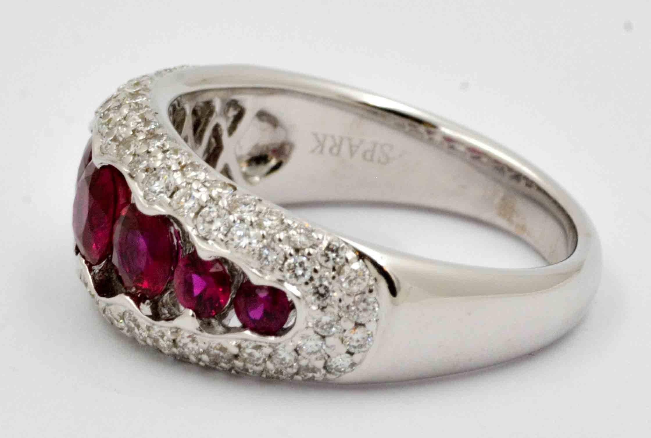 Modern Ruby and .68 ct Pave Diamonds 18 KW Gold Ring
