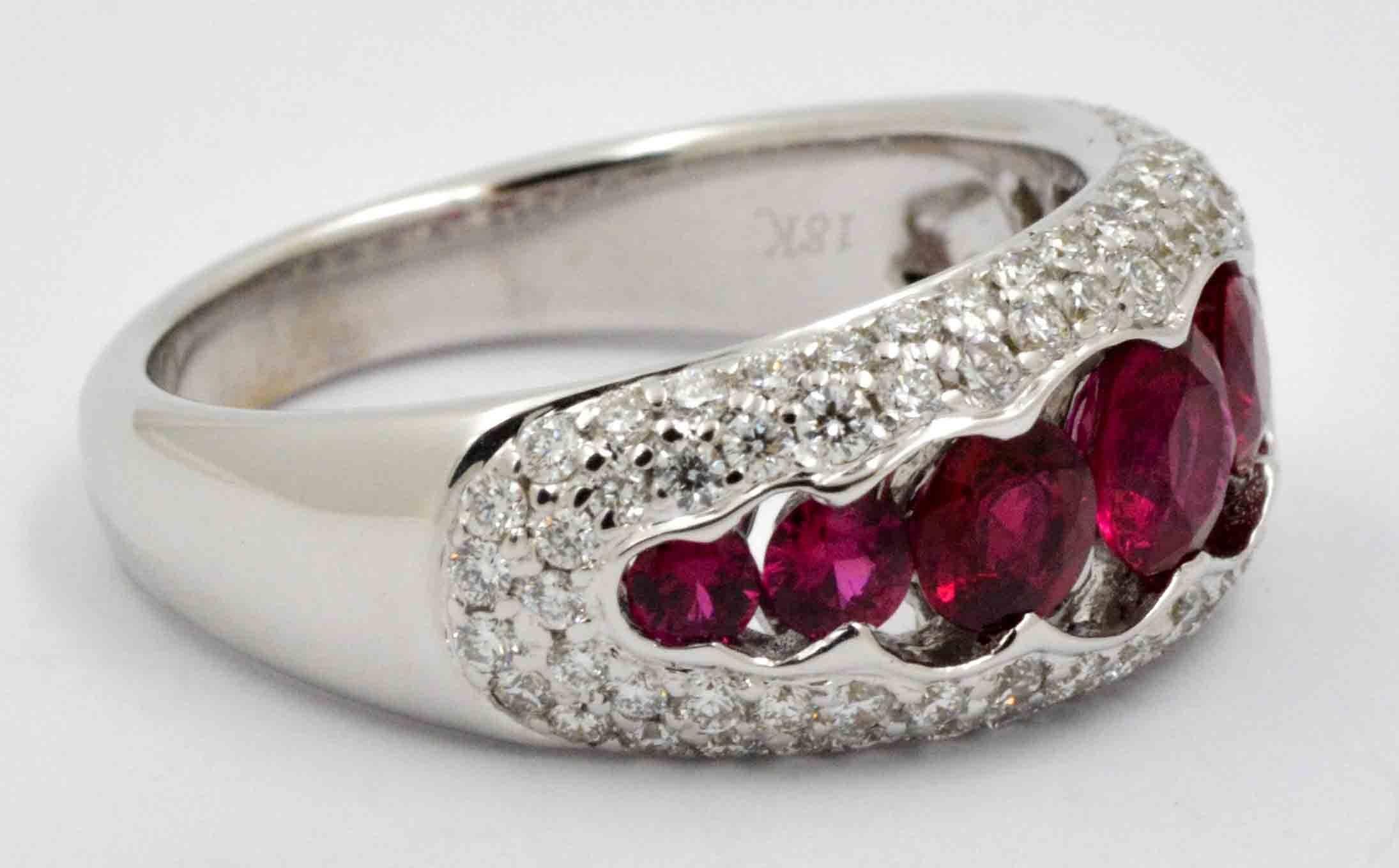 Ruby and .68 ct Pave Diamonds 18 KW Gold Ring 3