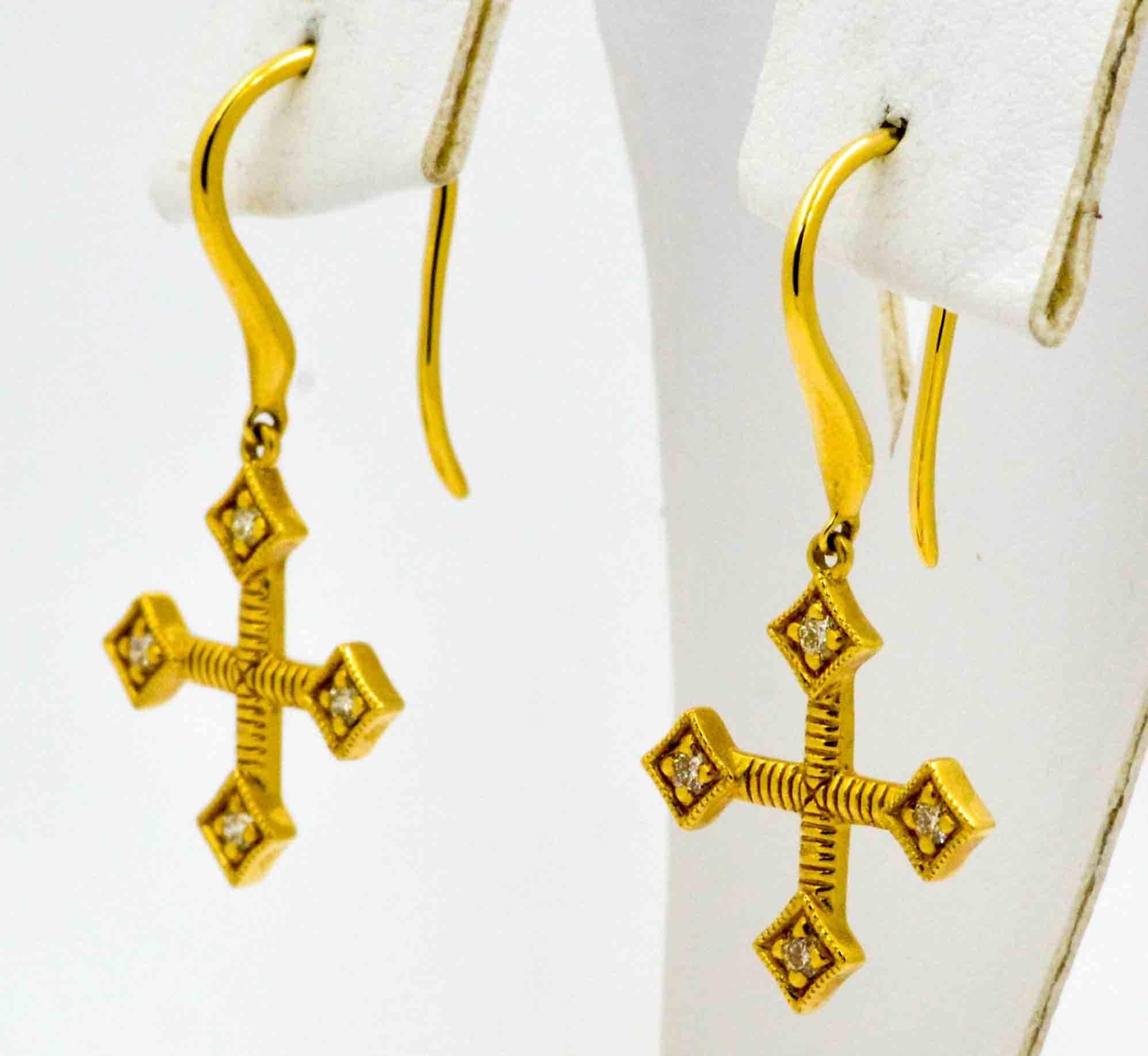 Katie Decker Diamond 18 KY Gold Maltese Cross Earrings from Eiseman Jewels 2