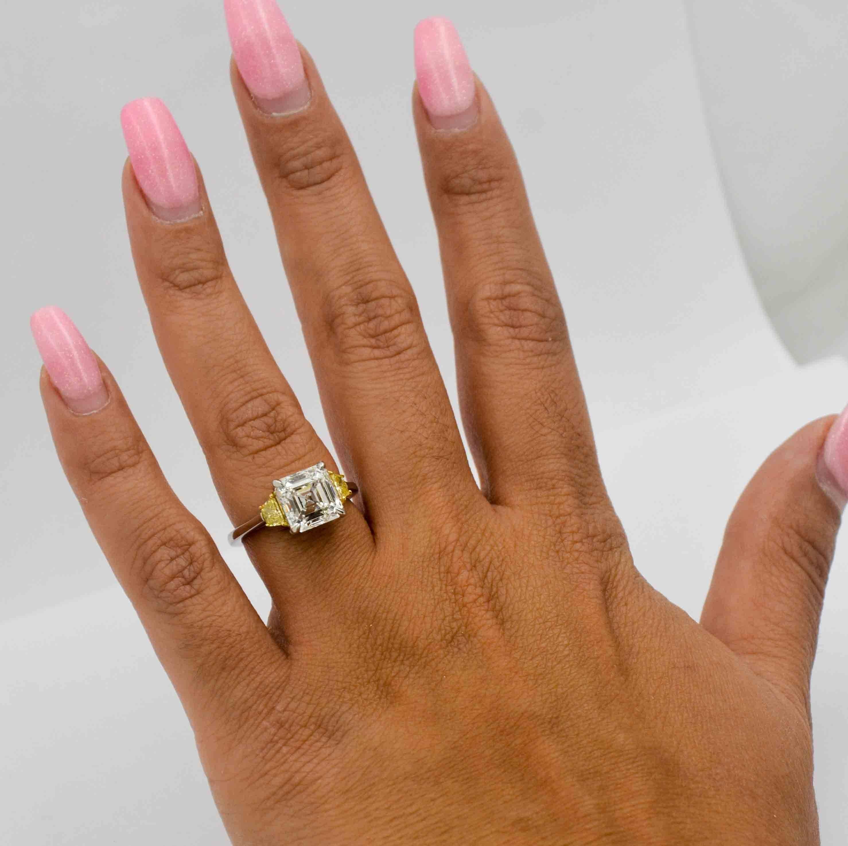 Modern Platinum White and Yellow Diamond Engagement Ring