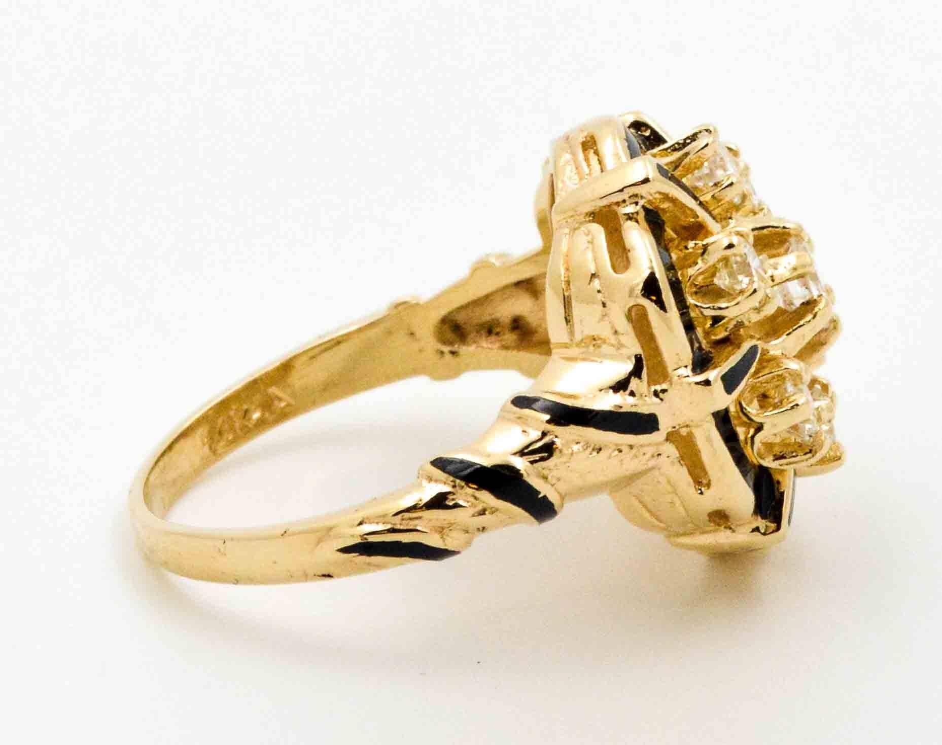 Diamond and Enamel 14 Karat Yellow Gold Ring 1