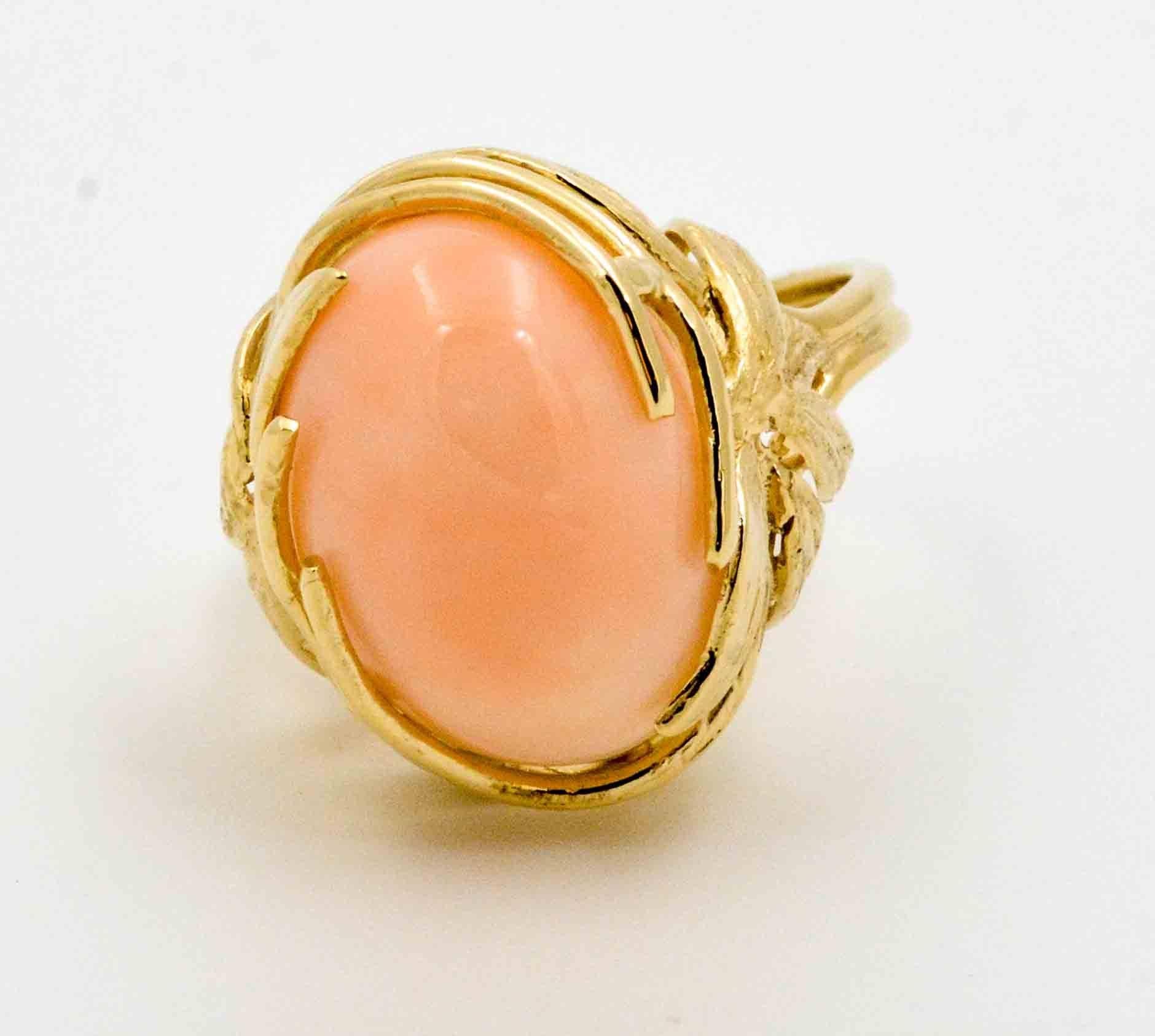 Women's or Men's Angel Skin Coral 14kt Yellow Gold Ring