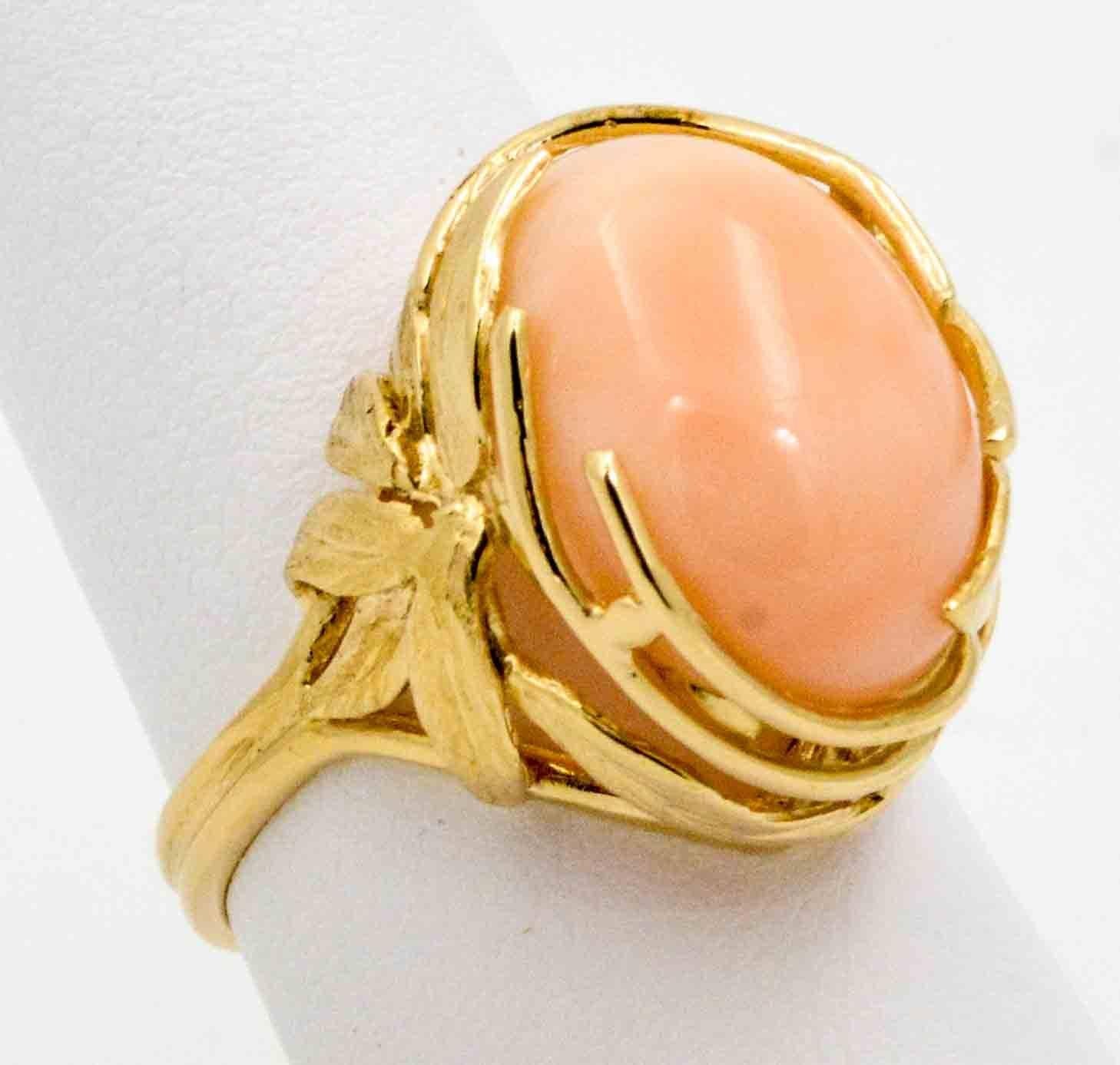 Modern Angel Skin Coral 14kt Yellow Gold Ring