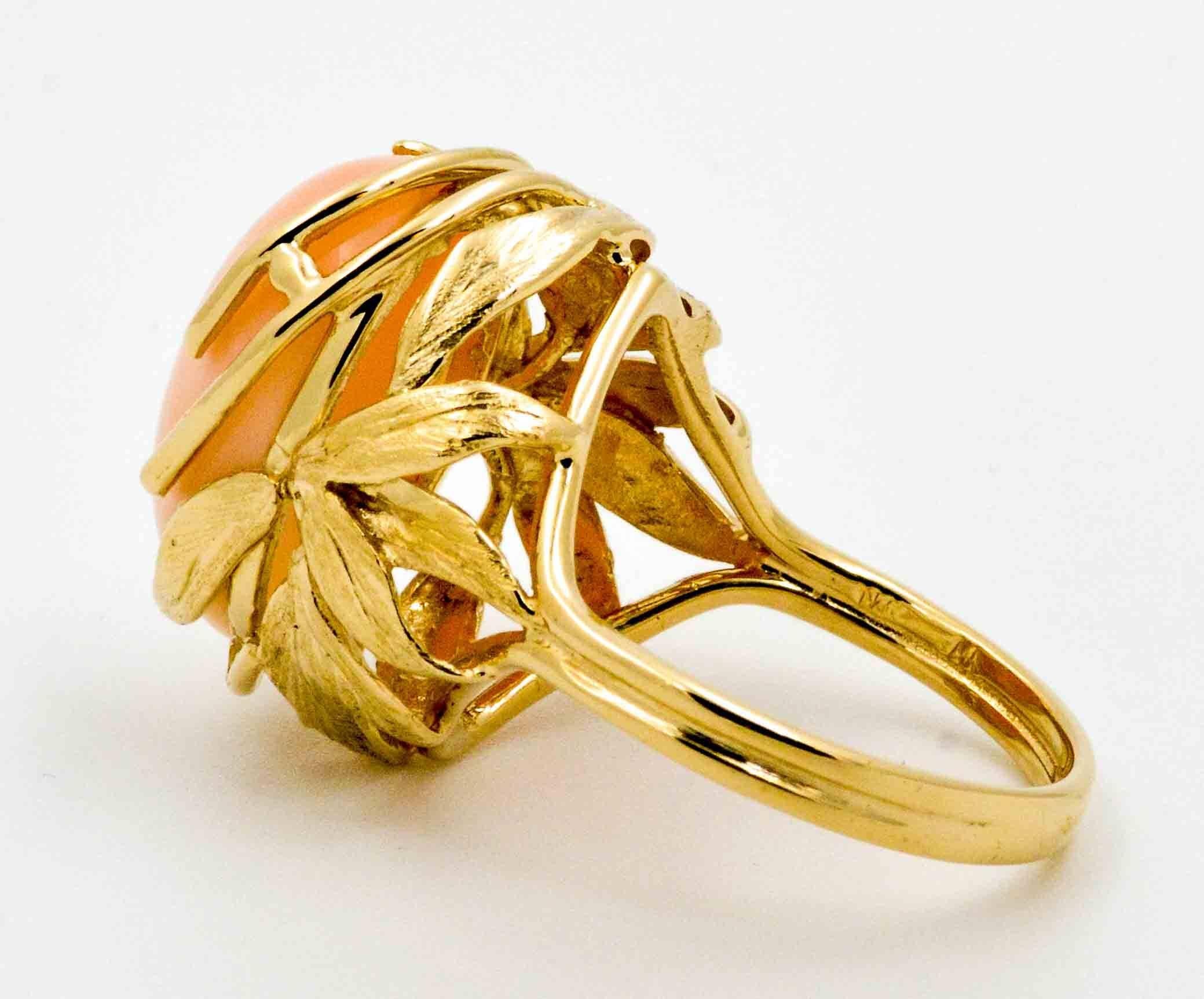 Angel Skin Coral 14kt Yellow Gold Ring 3