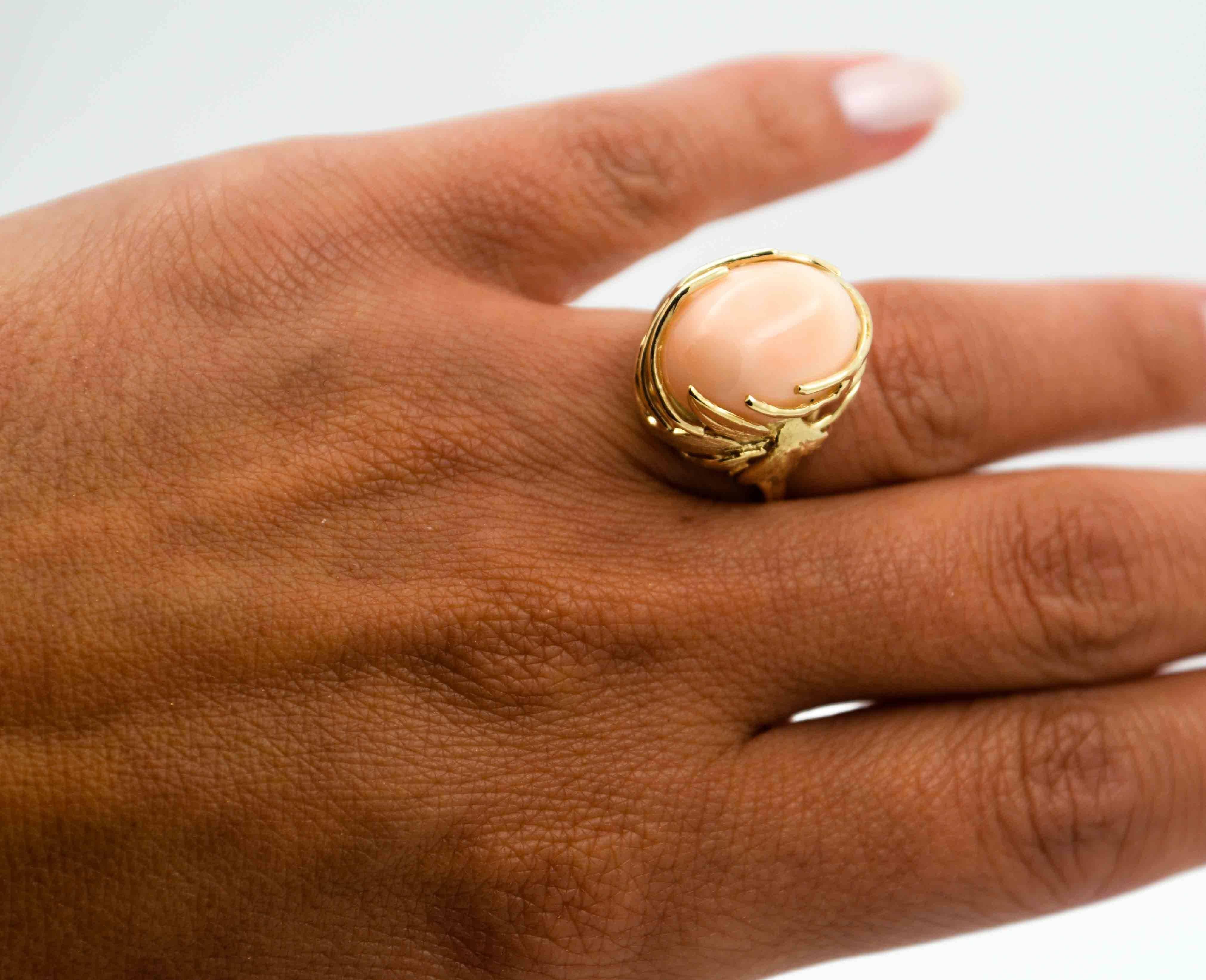 Angel Skin Coral 14kt Yellow Gold Ring 4