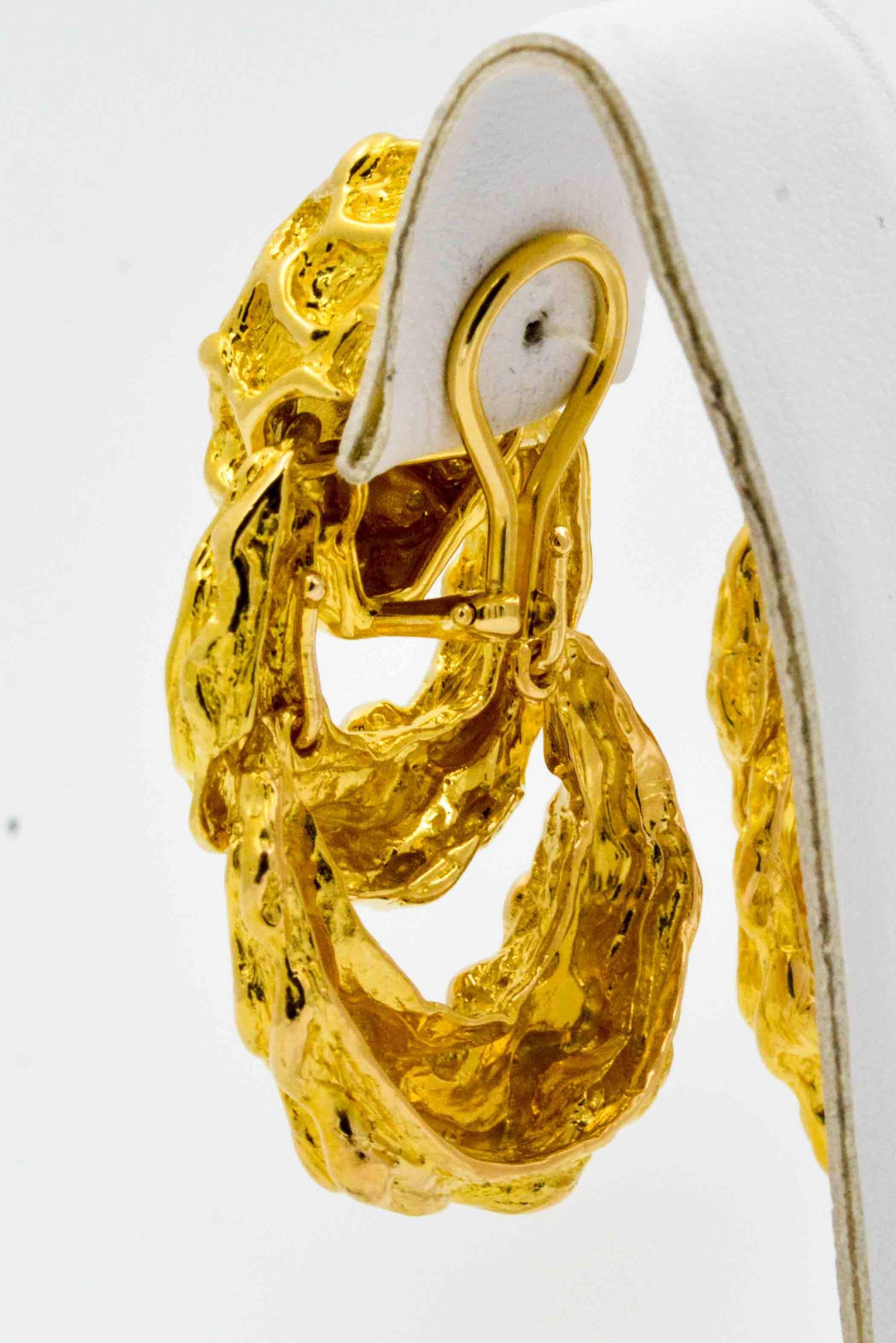 Women's or Men's 18 Karat Yellow Gold Door Knocker Style Earrings