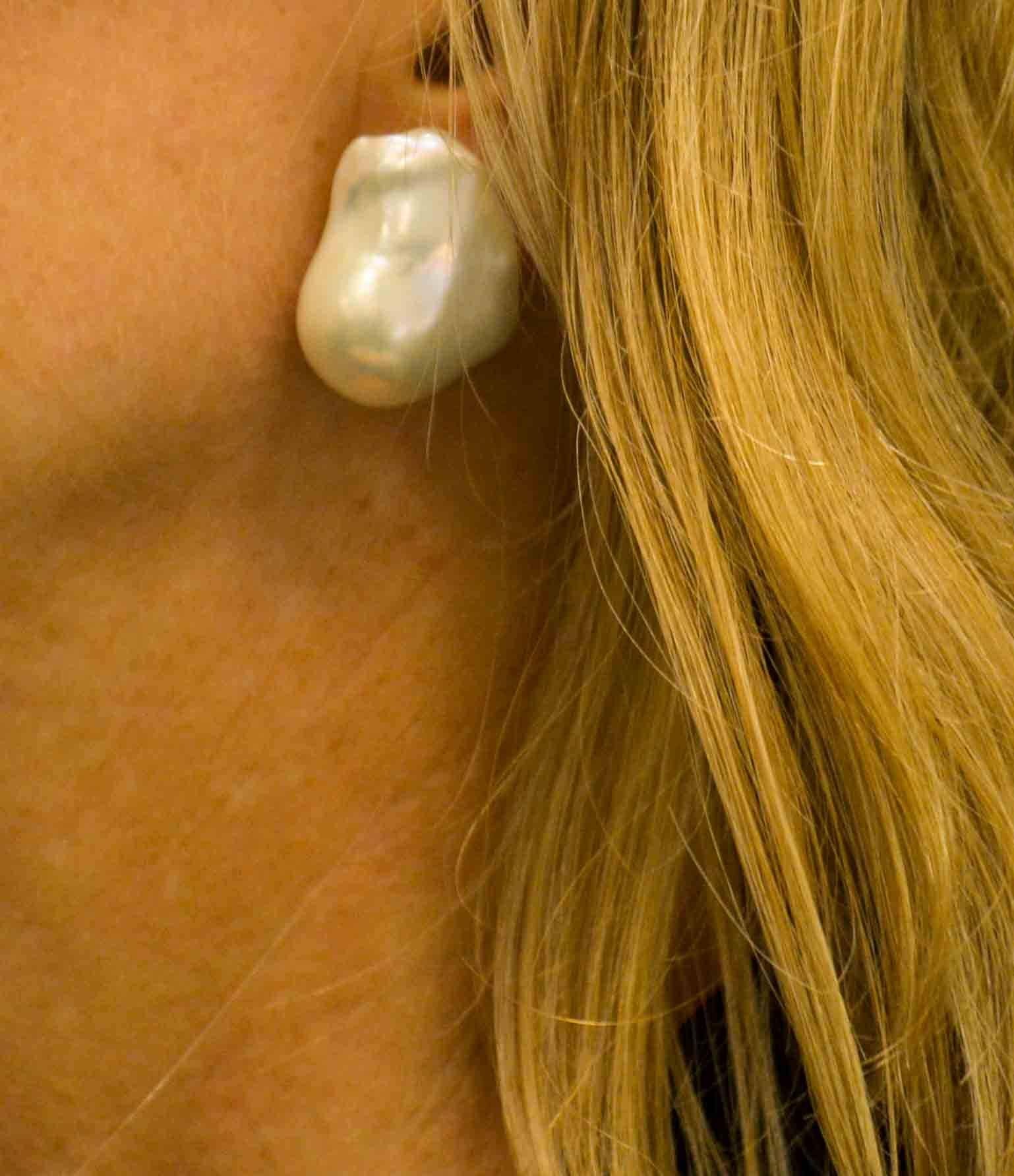 White Freshwater Cultured Baroque Pearl Earrings 4