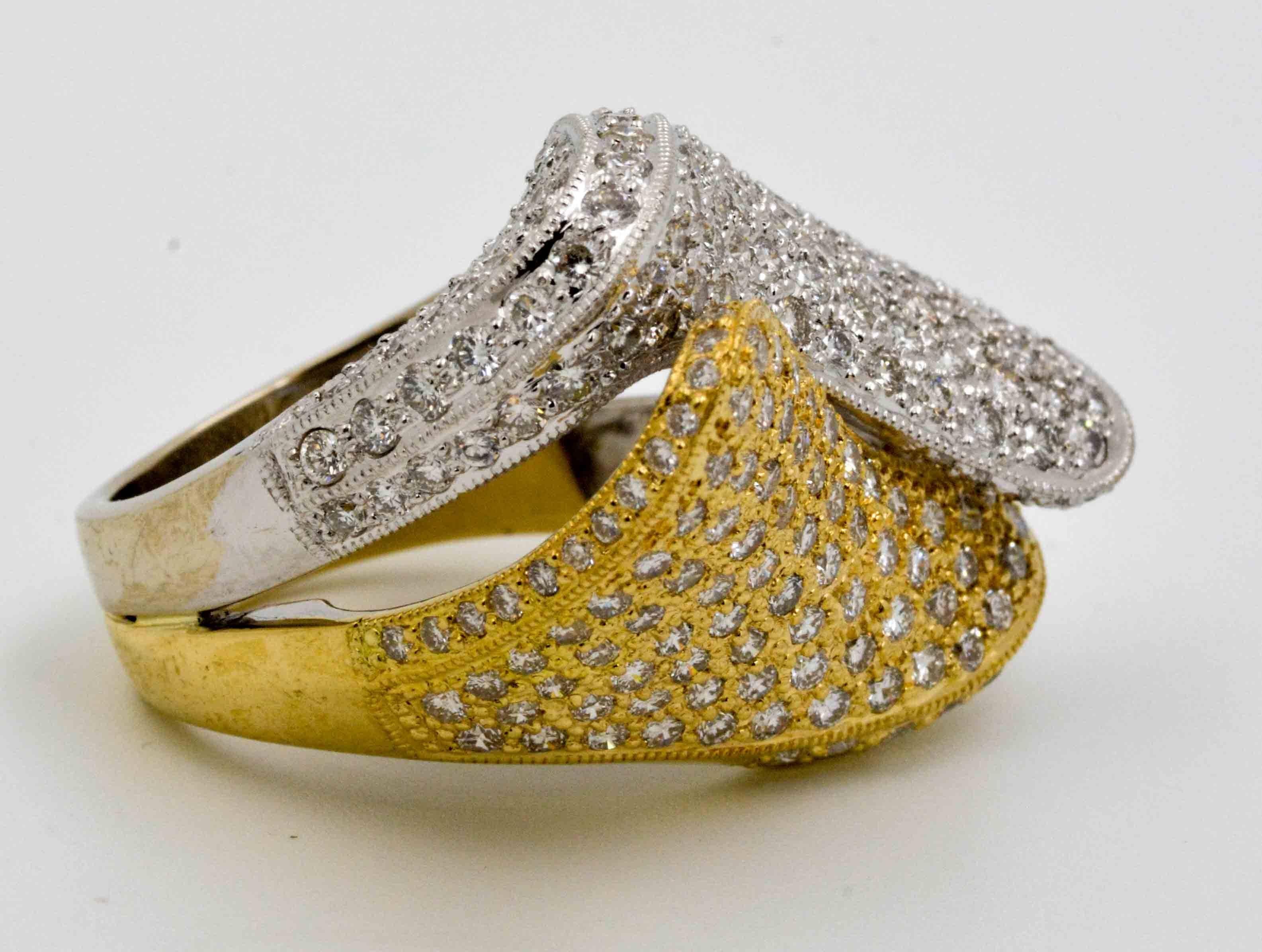Brilliant Cut 18 Karat Yellow and White Gold Diamond Bypass Ring