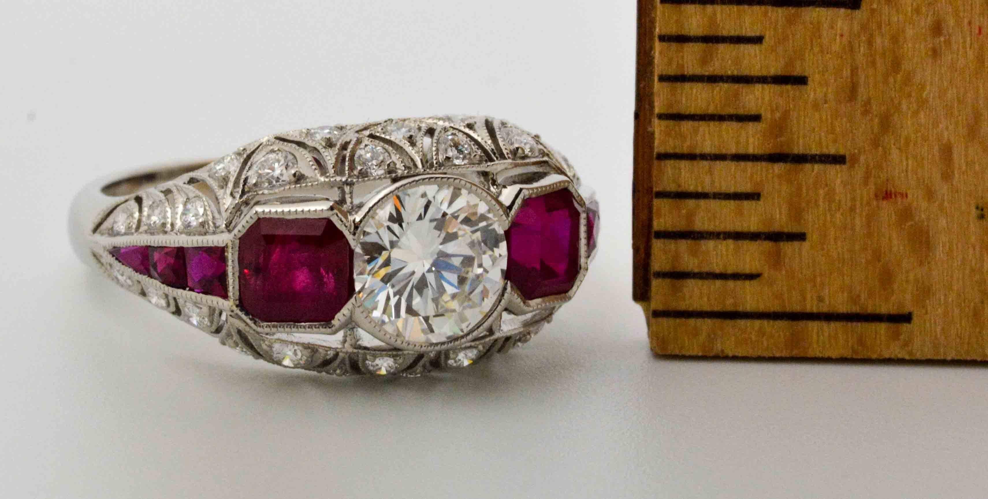 Art Deco Style Platinum Diamond and Ruby Engagement Ring 2