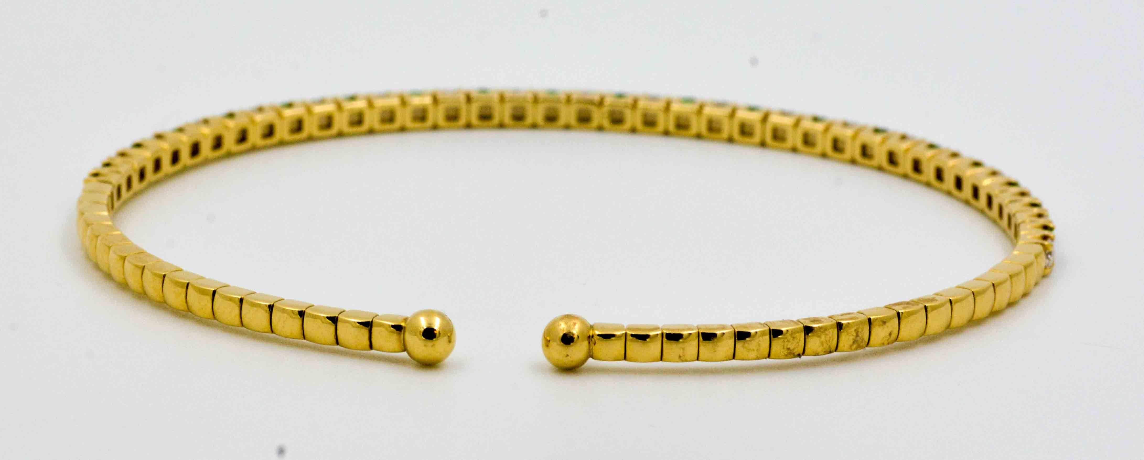 18 K Yellow Gold, Diamond and Tsavorite Garnet Cuff Bracelet In New Condition In Dallas, TX