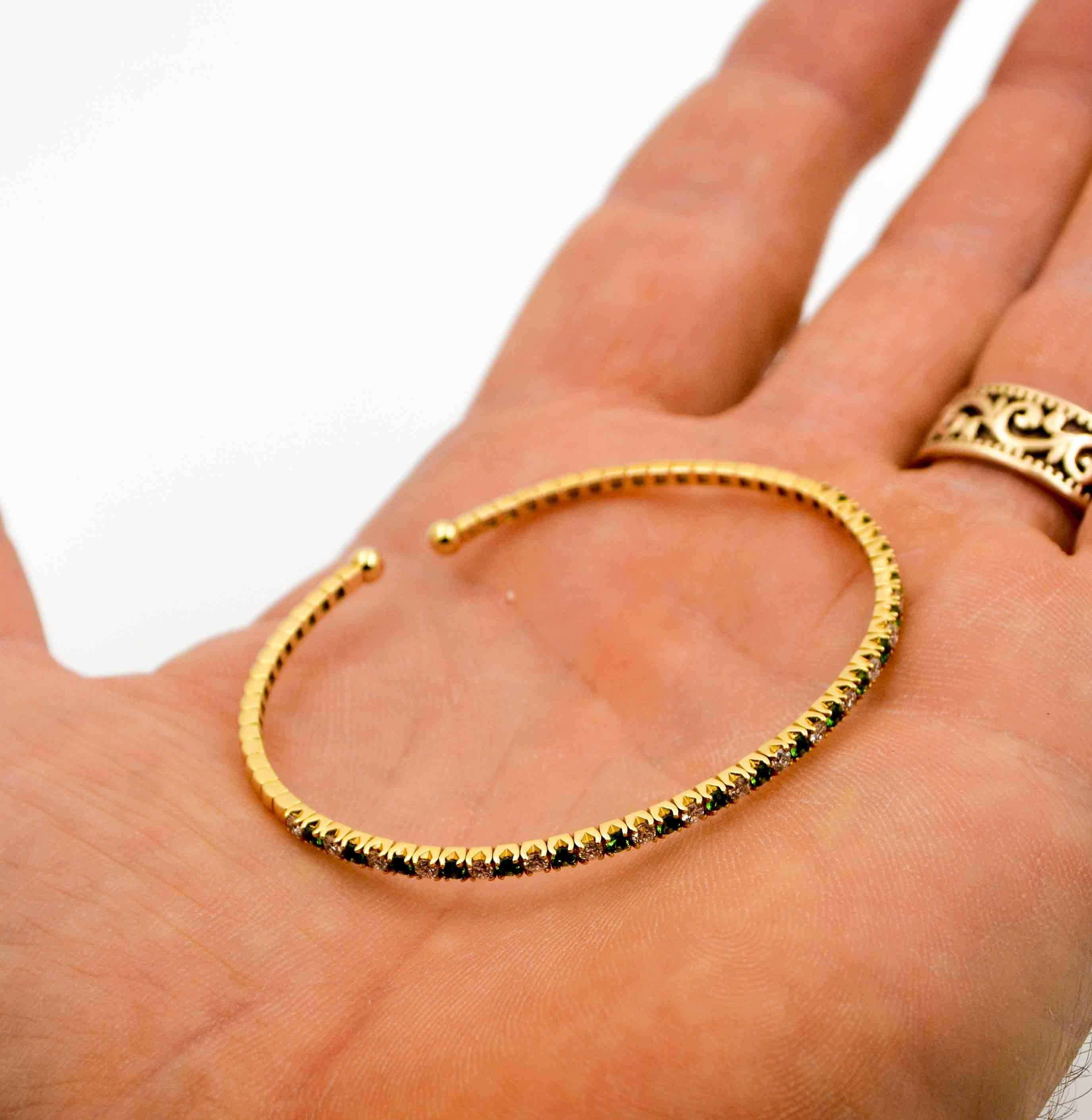 Women's 18 K Yellow Gold, Diamond and Tsavorite Garnet Cuff Bracelet