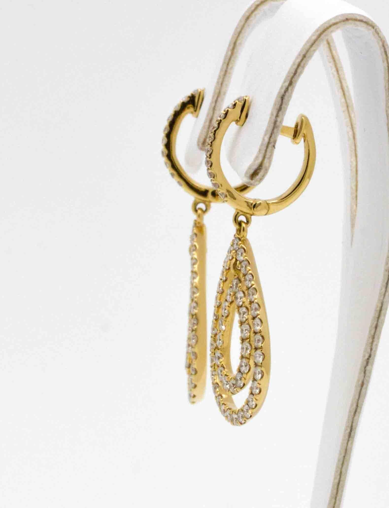 18 Karat Yellow Gold and Diamond Drop Earrings In New Condition In Dallas, TX