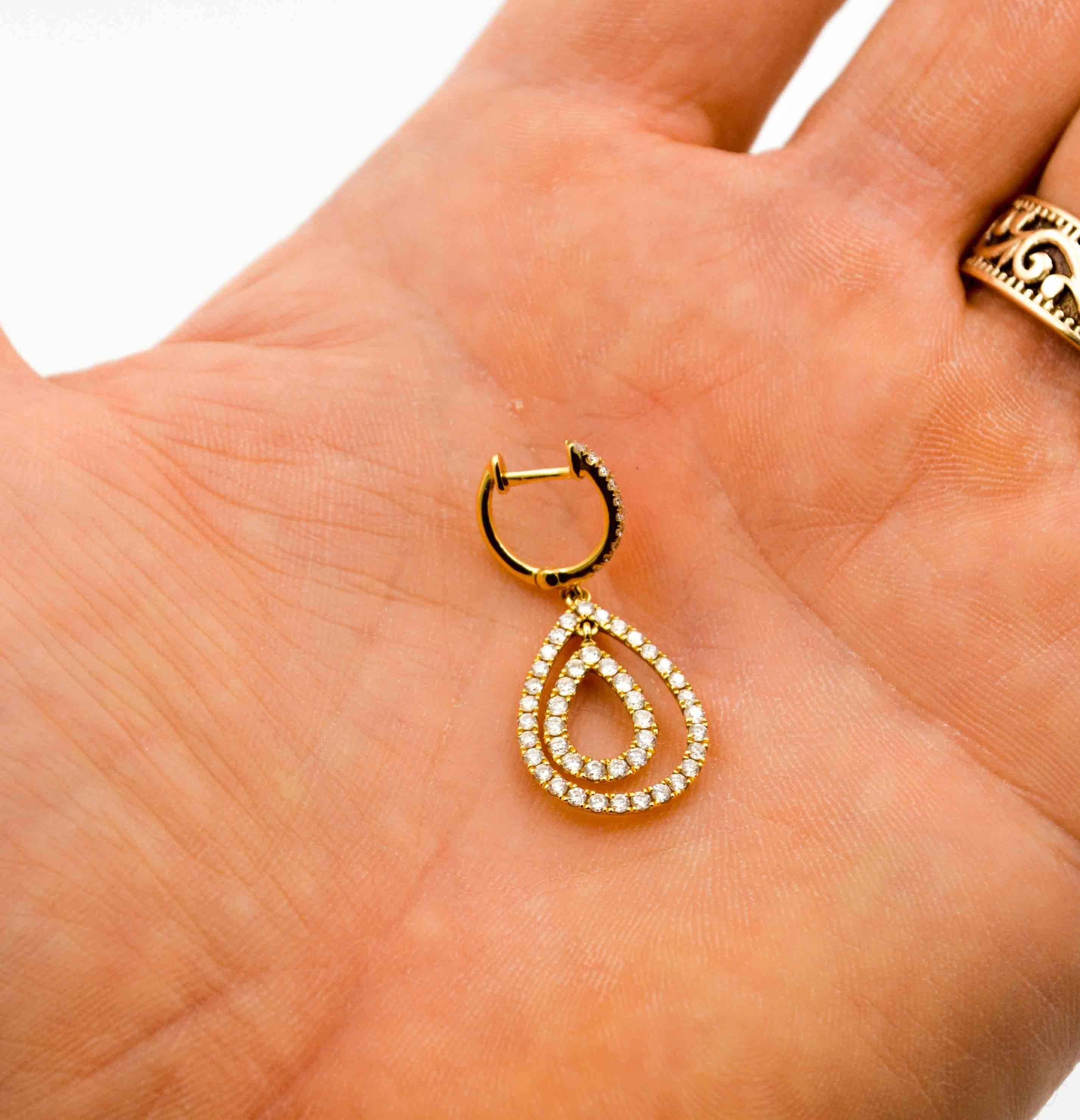 18 Karat Yellow Gold and Diamond Drop Earrings 1