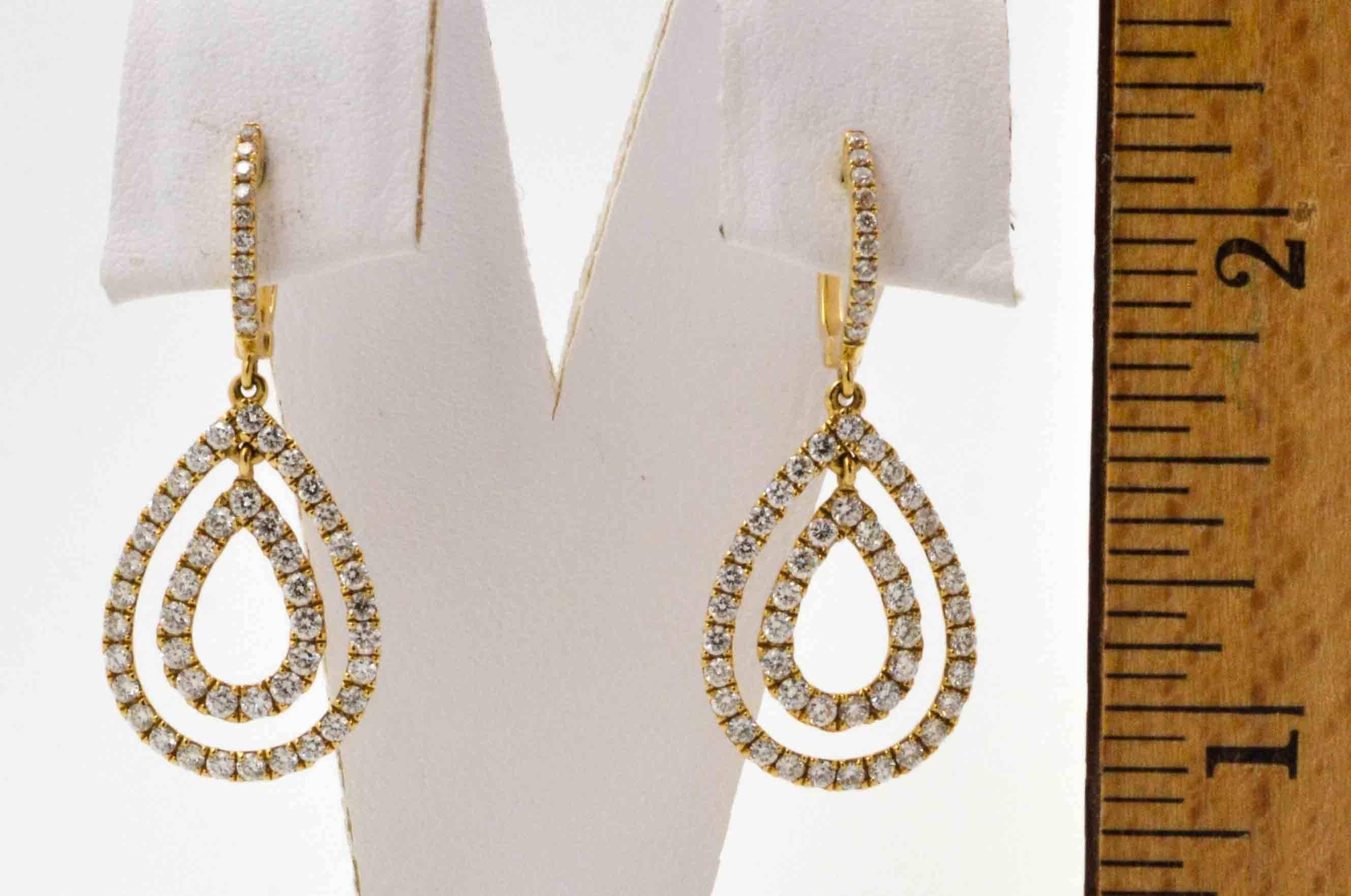 Women's 18 Karat Yellow Gold and Diamond Drop Earrings