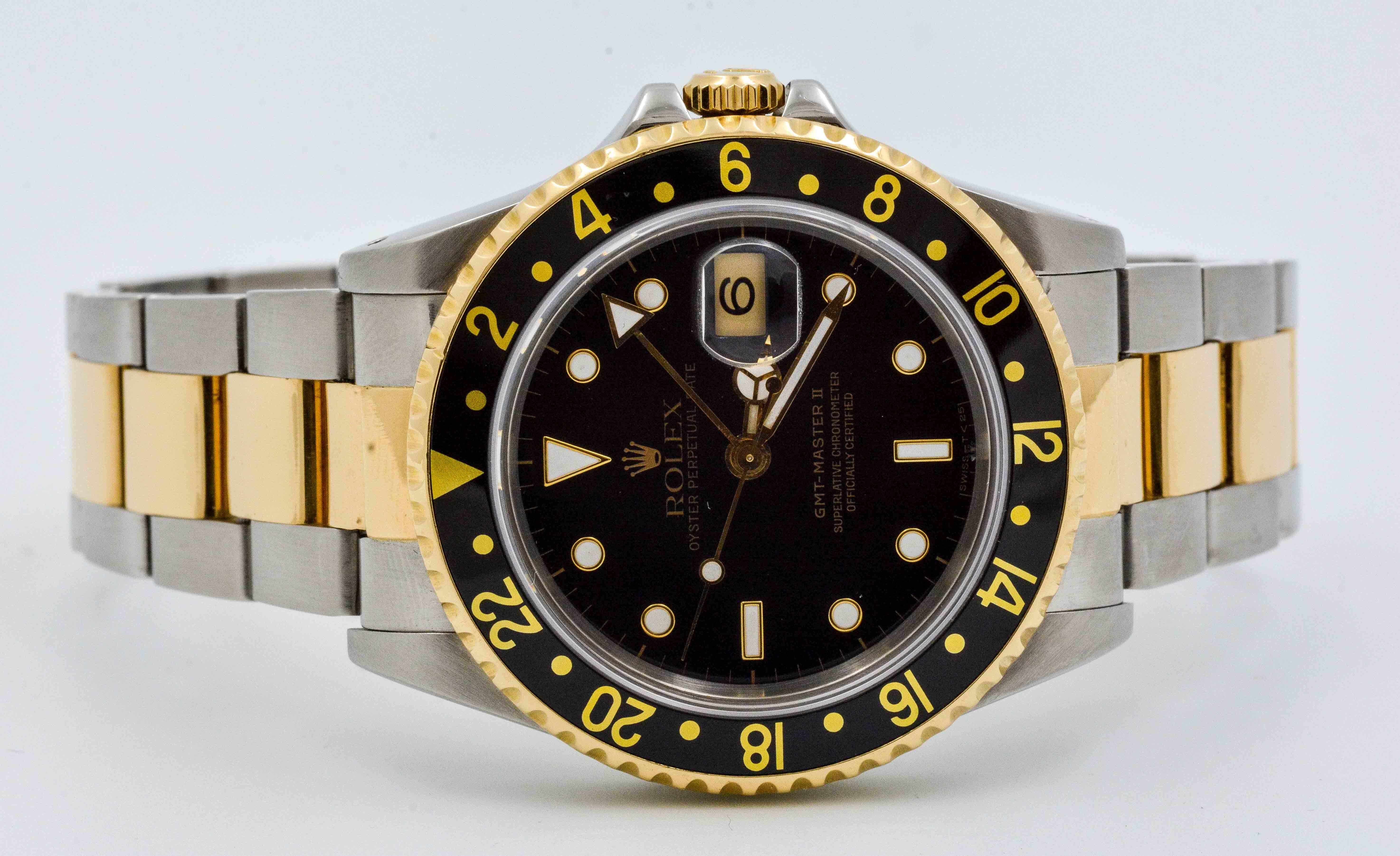 Rolex Yellow Gold Stainless Steel GMT Master II Wristwatch In Excellent Condition In Dallas, TX