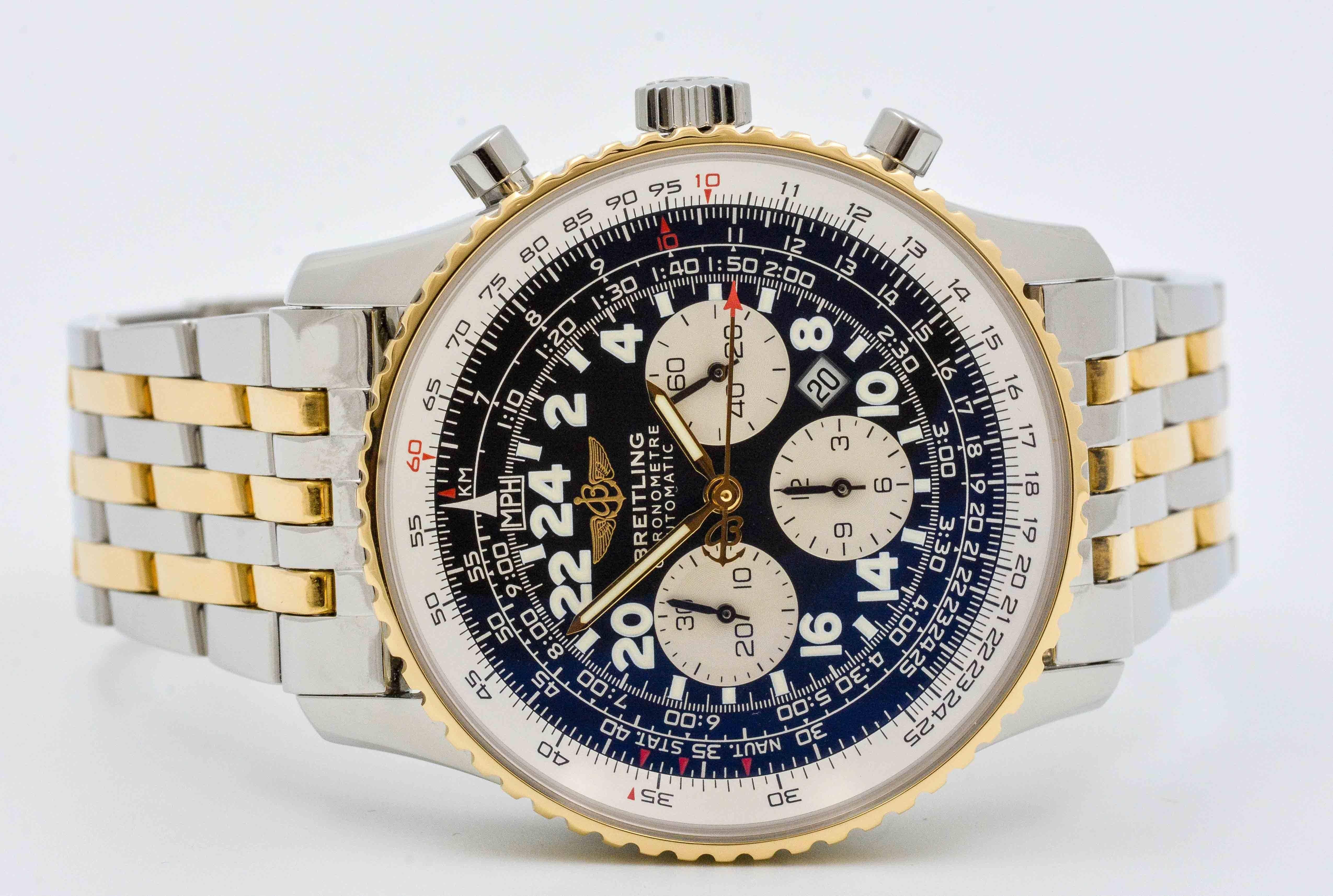 Aesthetic Movement Breitling Yellow Gold Stainless Steel Cosmonaute Automatic Wristwatch