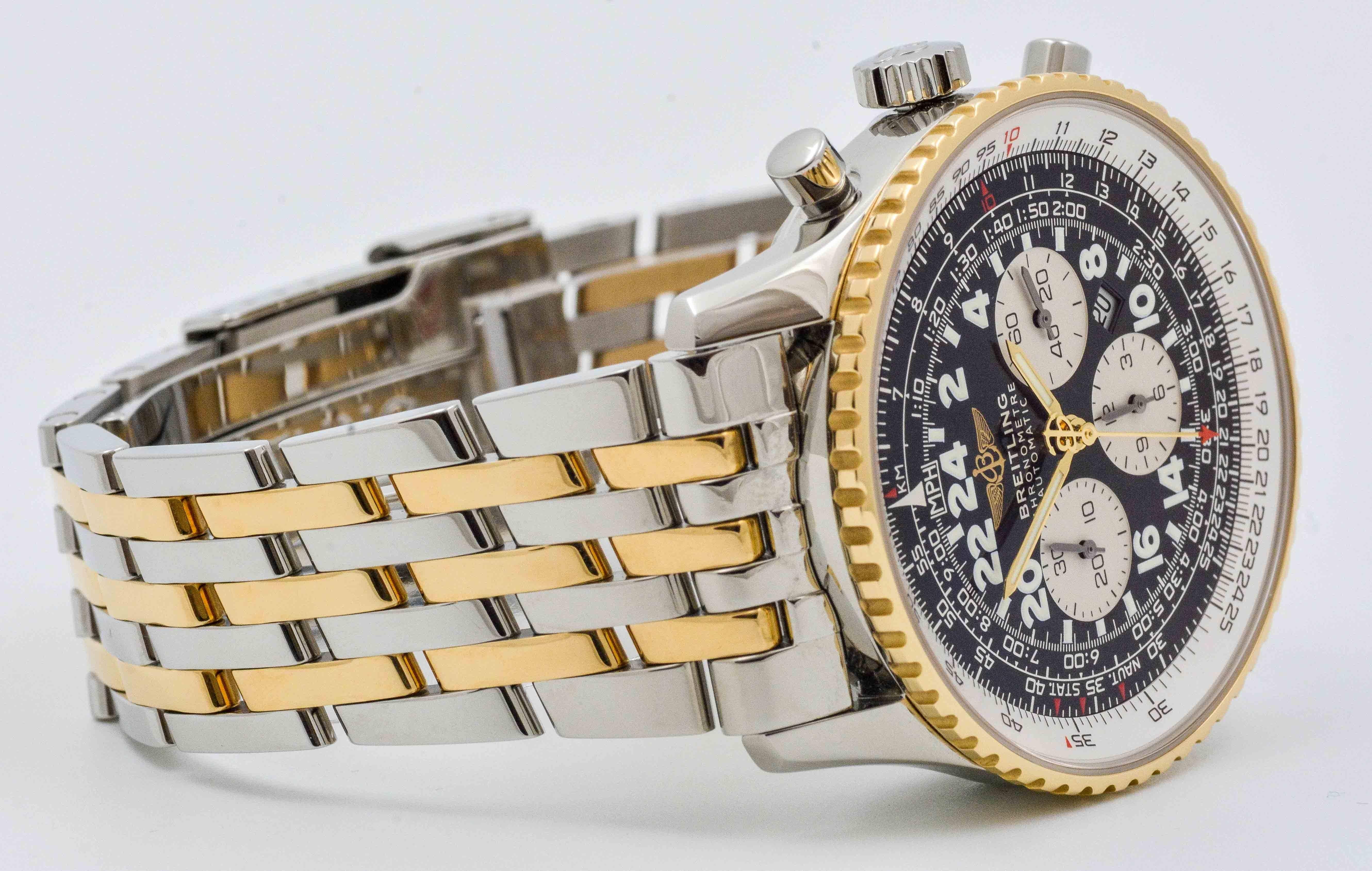 Breitling Yellow Gold Stainless Steel Cosmonaute Automatic Wristwatch In Excellent Condition In Dallas, TX