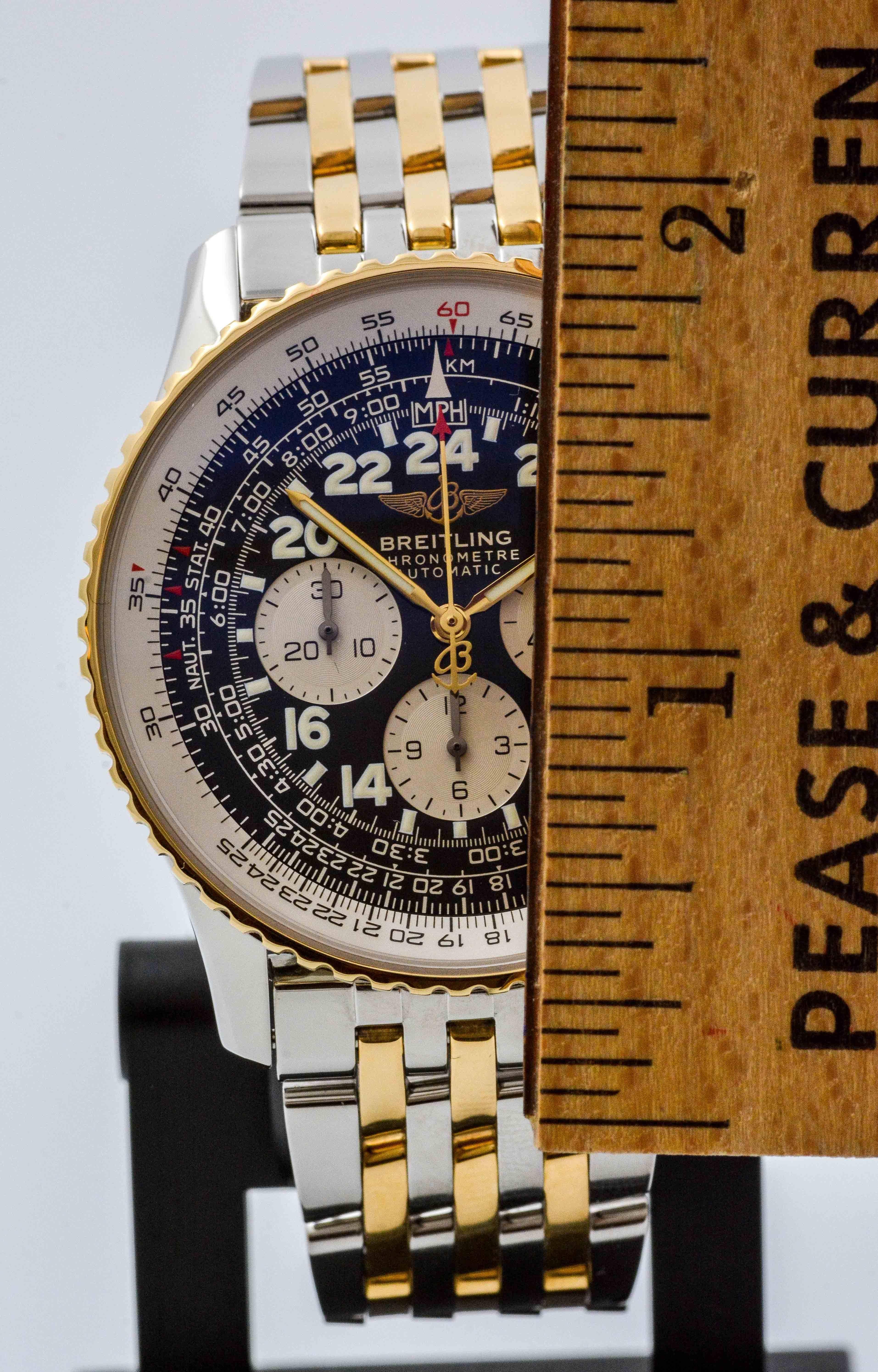 Breitling timepieces have been the pinnacle of the watch industry for years and this watch is no exception. Elegance, precision, durability, and quality are found in this Breitling Cosmonaute Stainless steel and 18kt yellow gold watch. 42 mm with