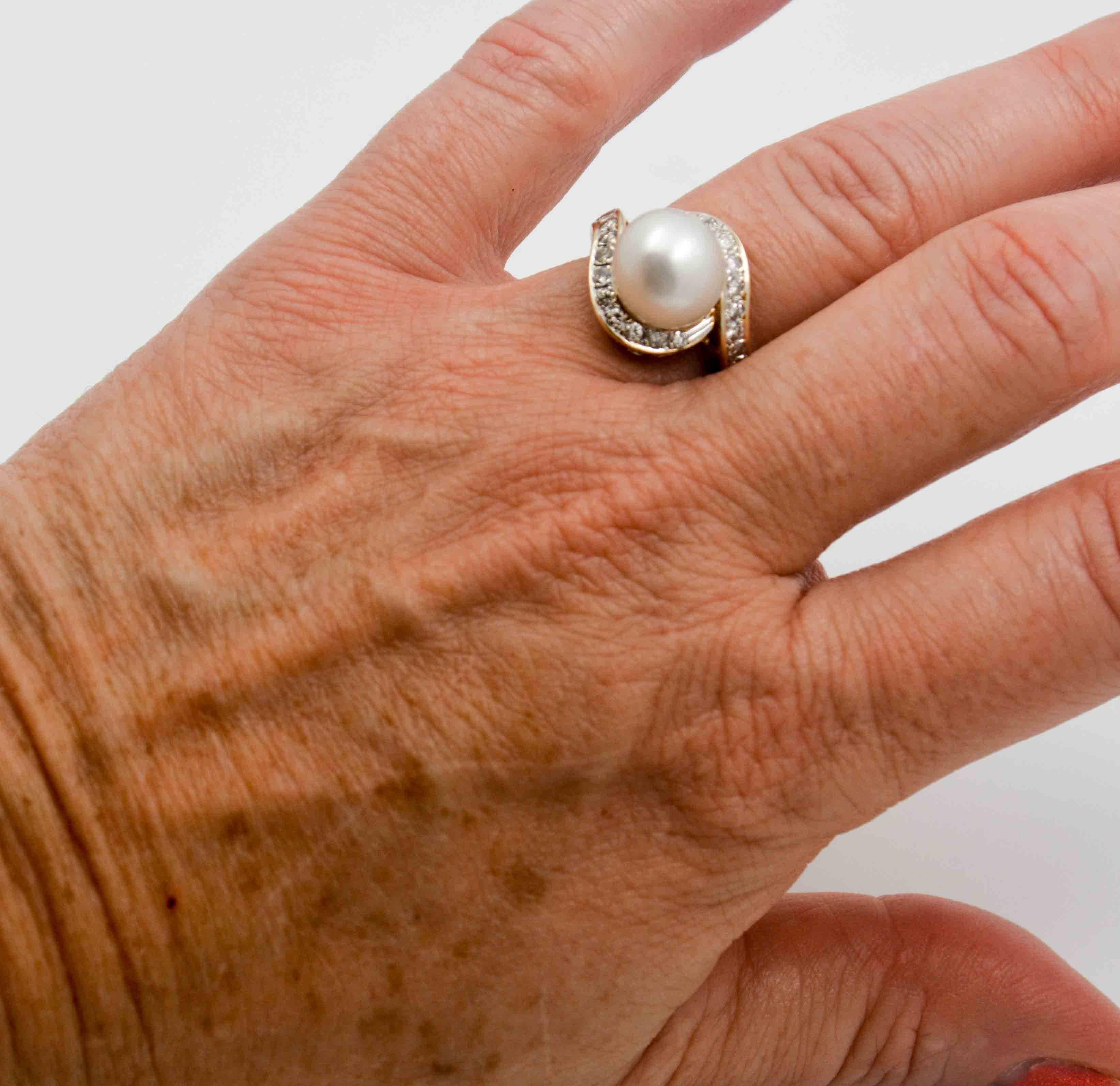 14 Karat Gold Pearl Diamond Ring 1