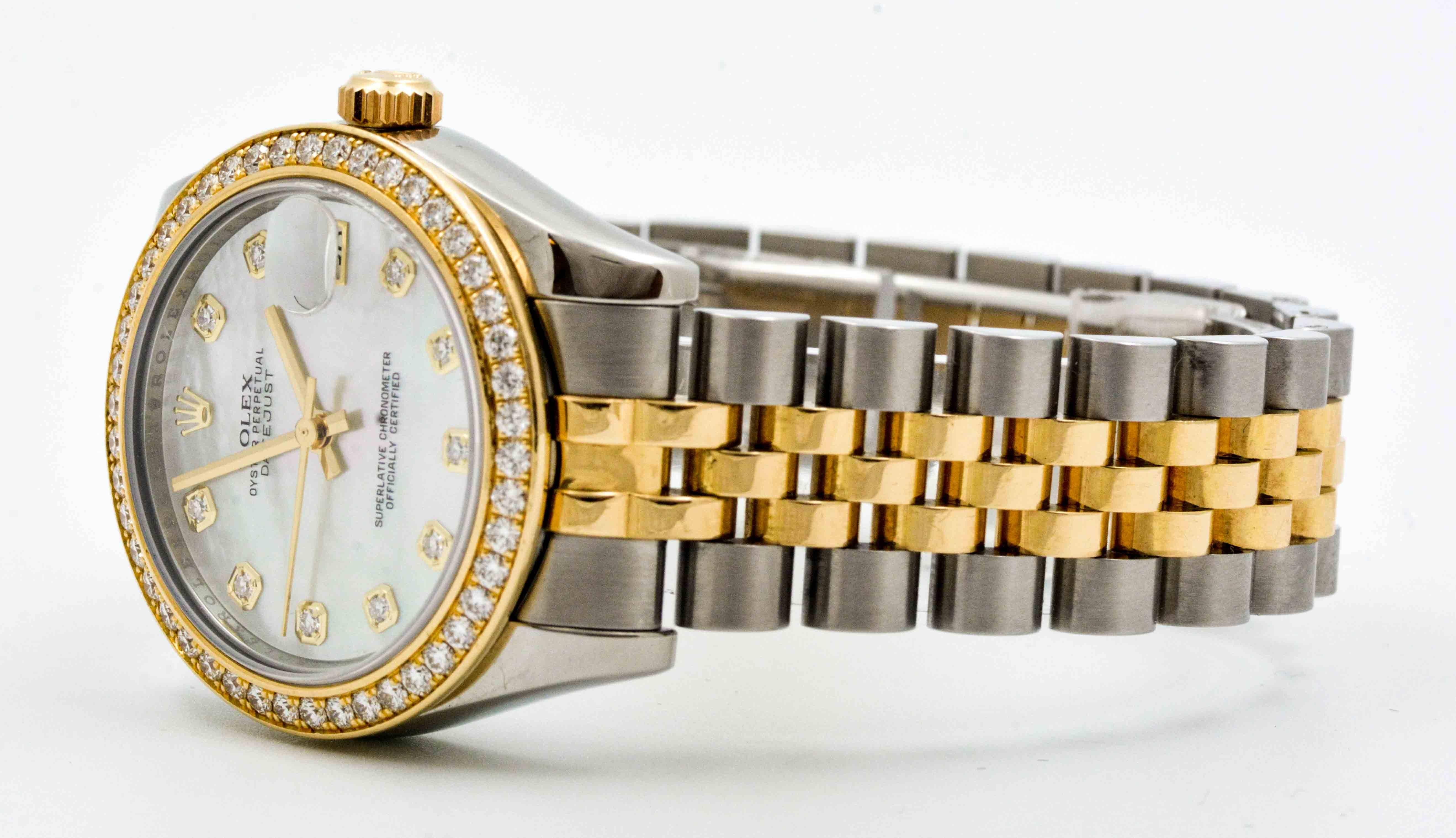 Rolex yellow gold Stainless Steel Diamond Bezel Datejust automatic Wristwatch In Excellent Condition In Dallas, TX