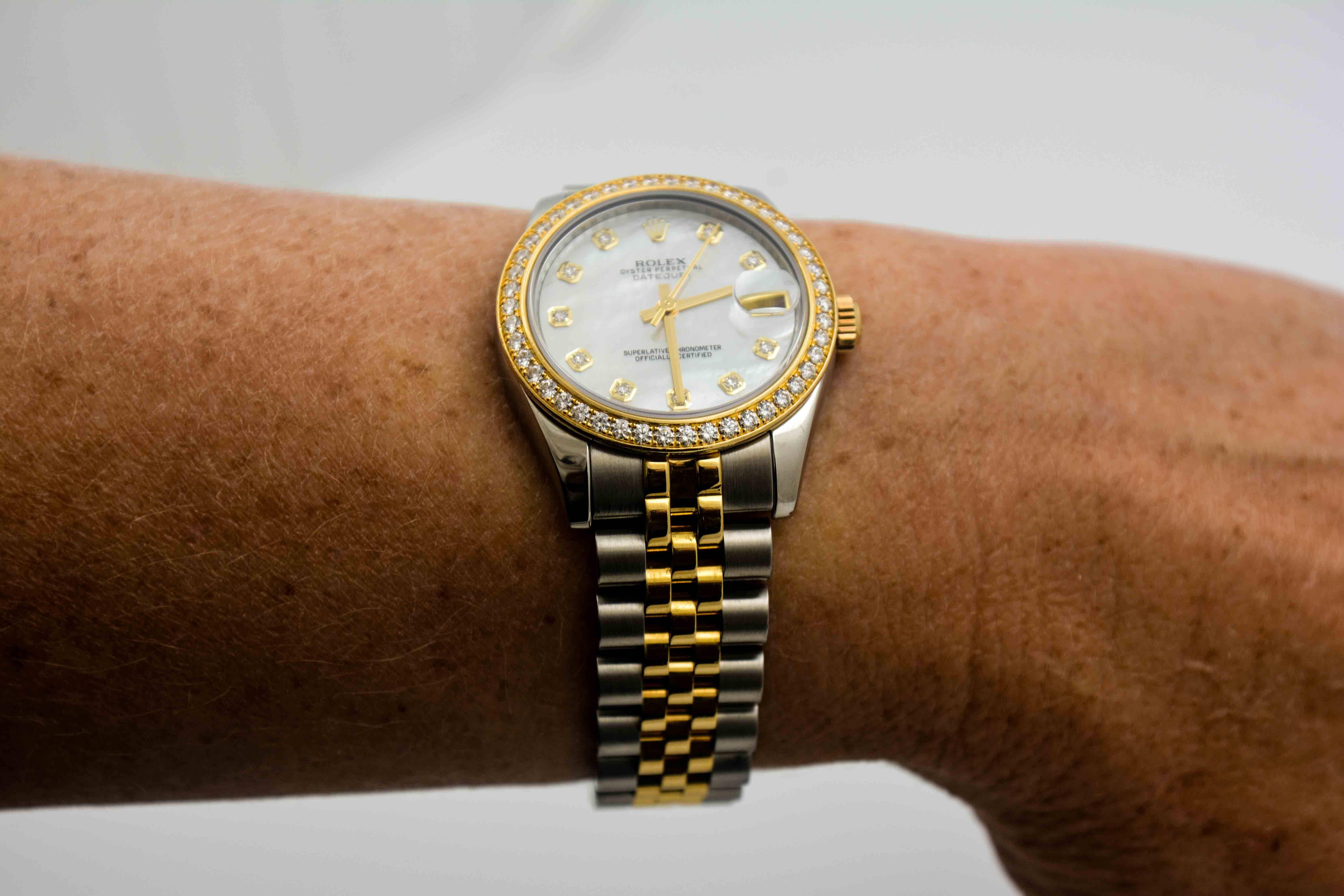 Round Cut Rolex yellow gold Stainless Steel Diamond Bezel Datejust automatic Wristwatch