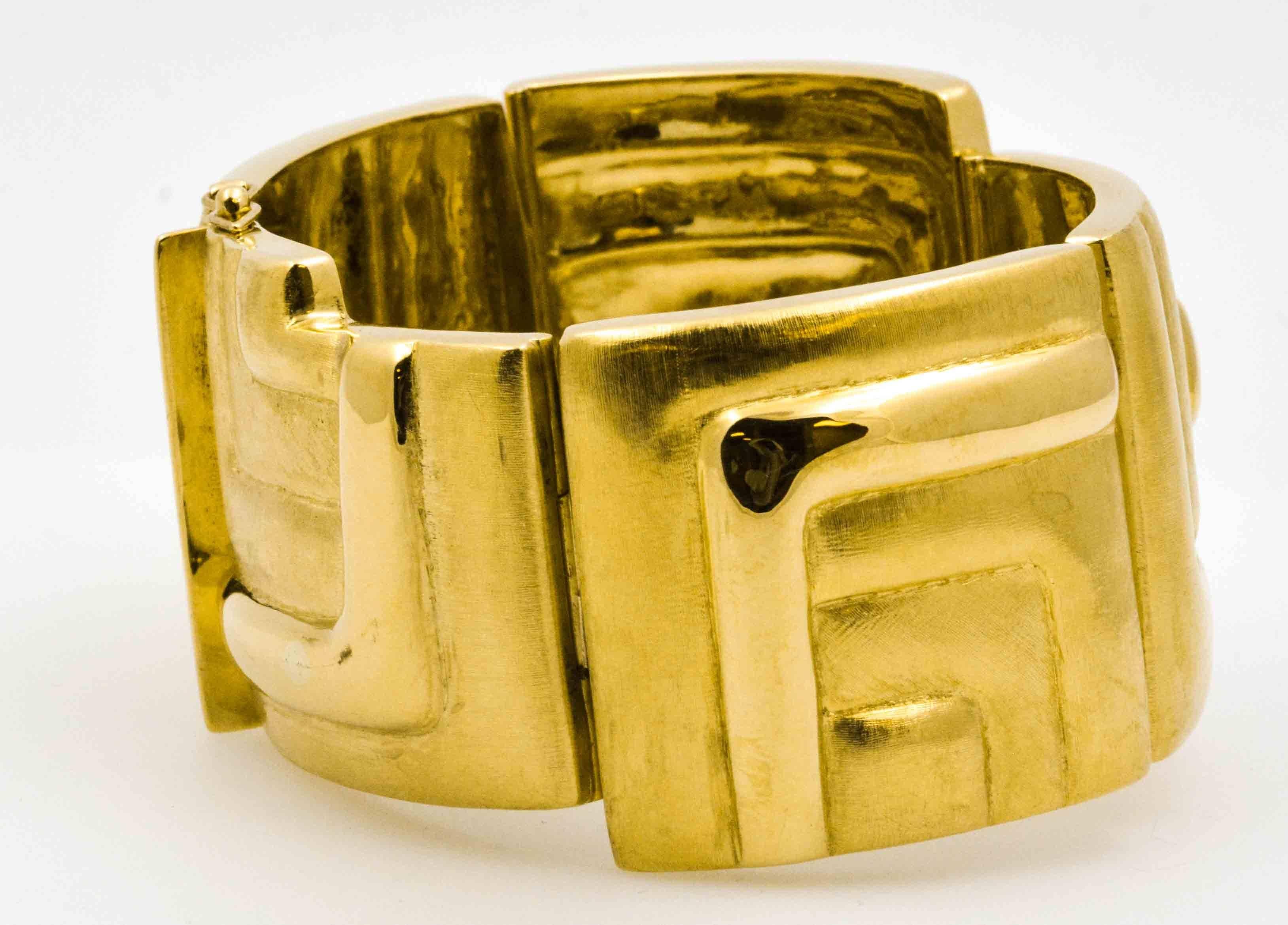 Modern Burl Marx Yellow Gold Panel Bracelet