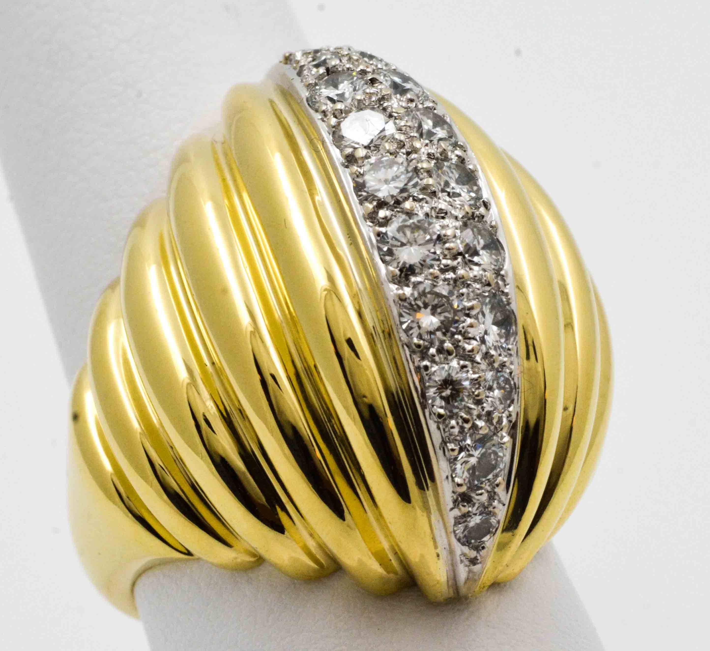 Modern Classic Bold 18 Karat Yellow Gold Dome Diamond Ring