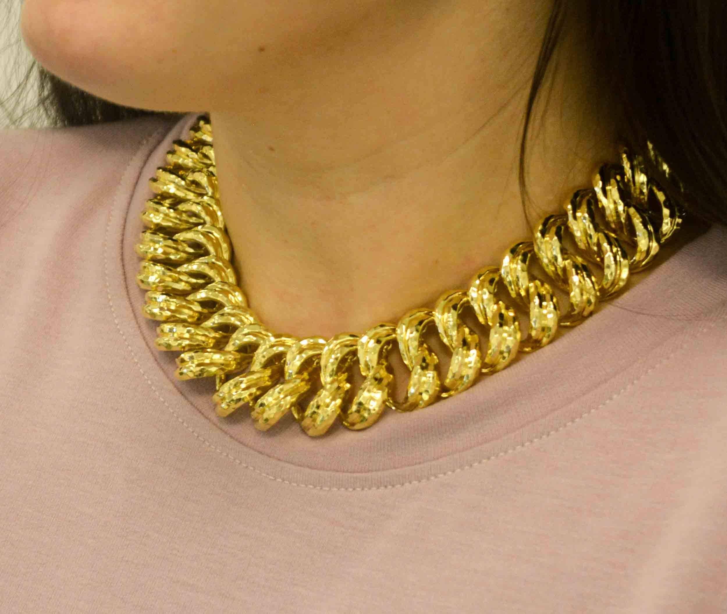 Henry Dunay Wide Faceted Gold Curb Link Necklace 5