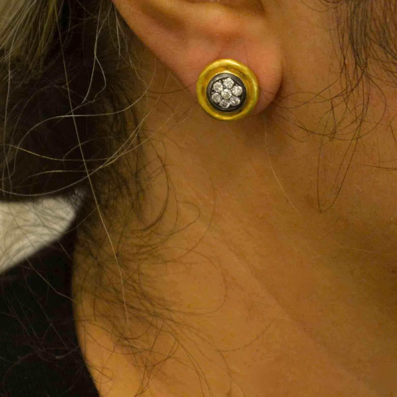 Lika Behar 24 Karat Gold, Sterling Silver 0.48 Carat Diamond Stud Earrings 2
