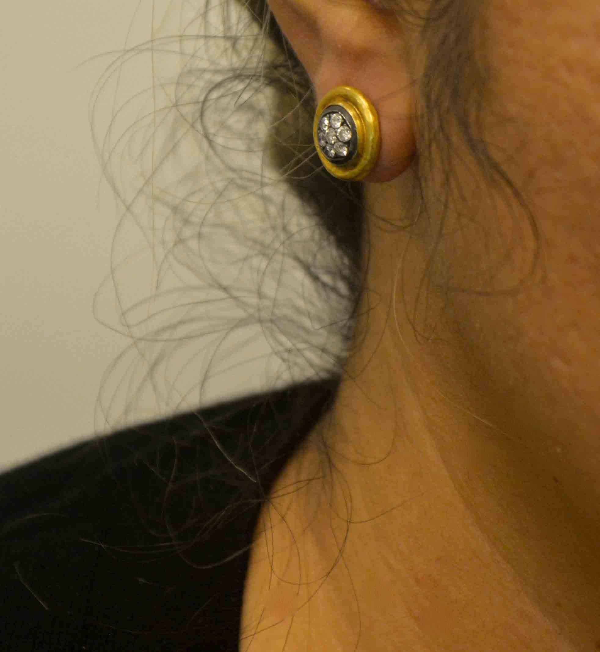 Lika Behar 24 Karat Gold, Sterling Silver 0.48 Carat Diamond Stud Earrings 1