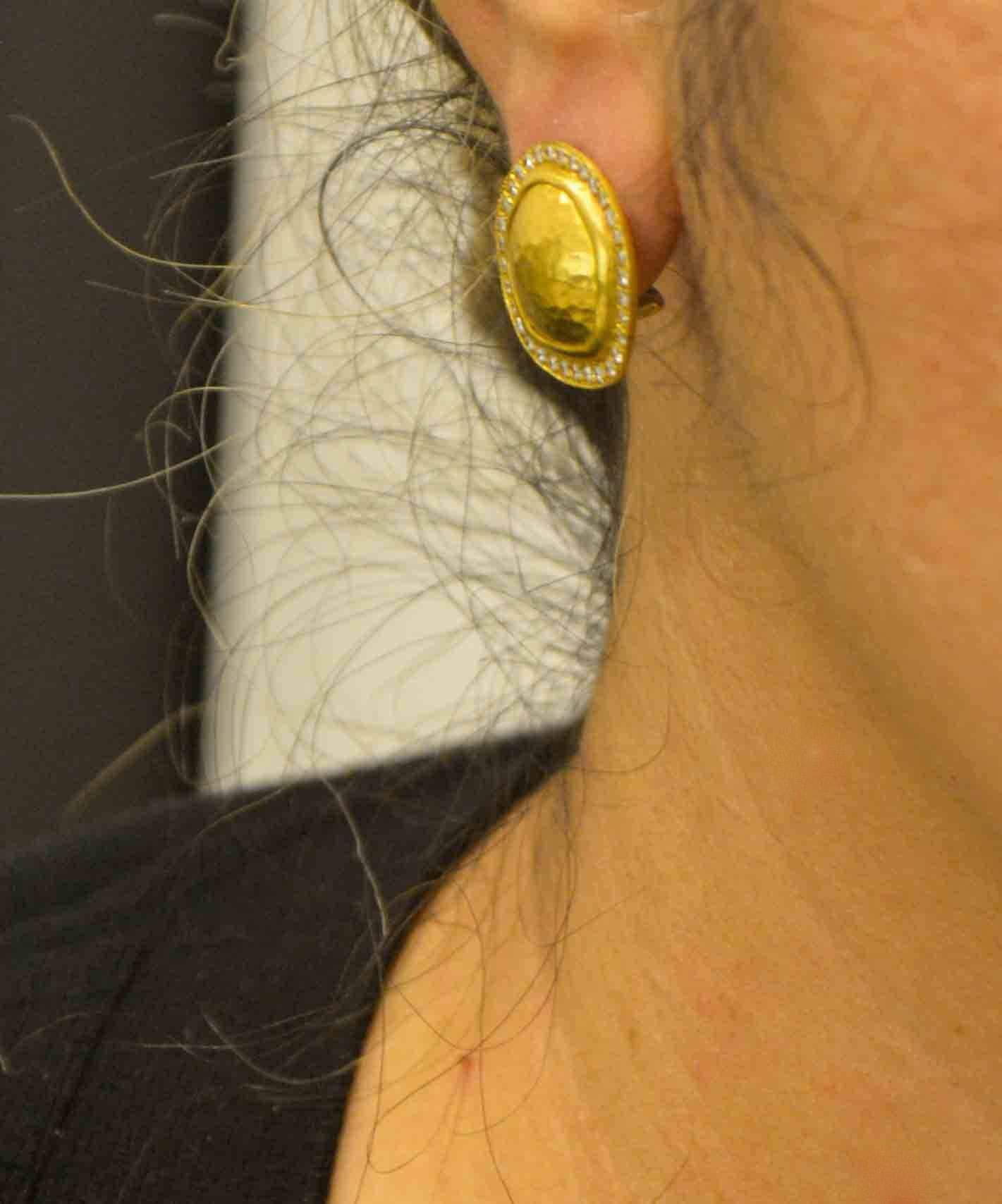 Lika Behar Reflections .74 Carat Diamonds Hammered 22K Yellow Gold Disc Earrings 1